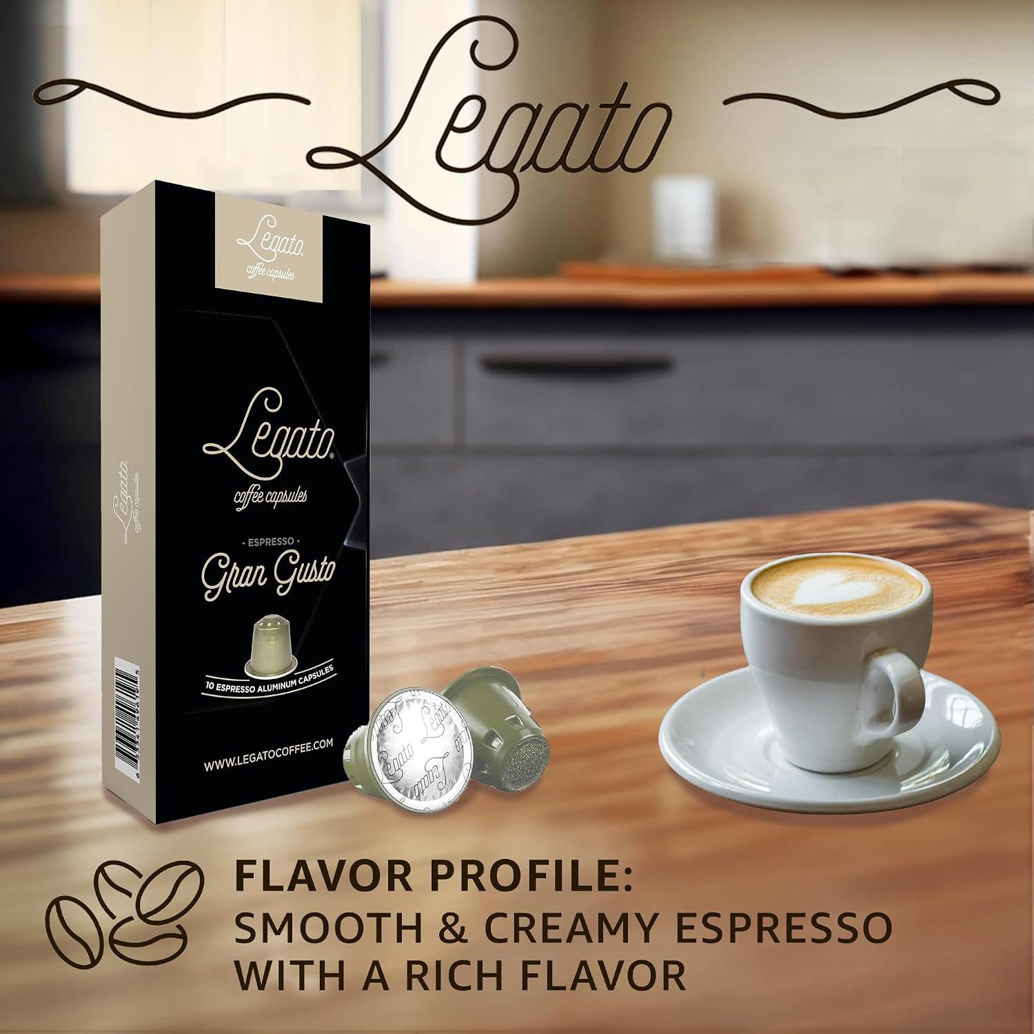 Legato Espresso Capsules - 10/100 count - Single-Serve Coffee Pods - Compatible with Nespresso OriginalLine Machine - Cafe-style Coffee at Home (100, Hazelnut Strength 5)
