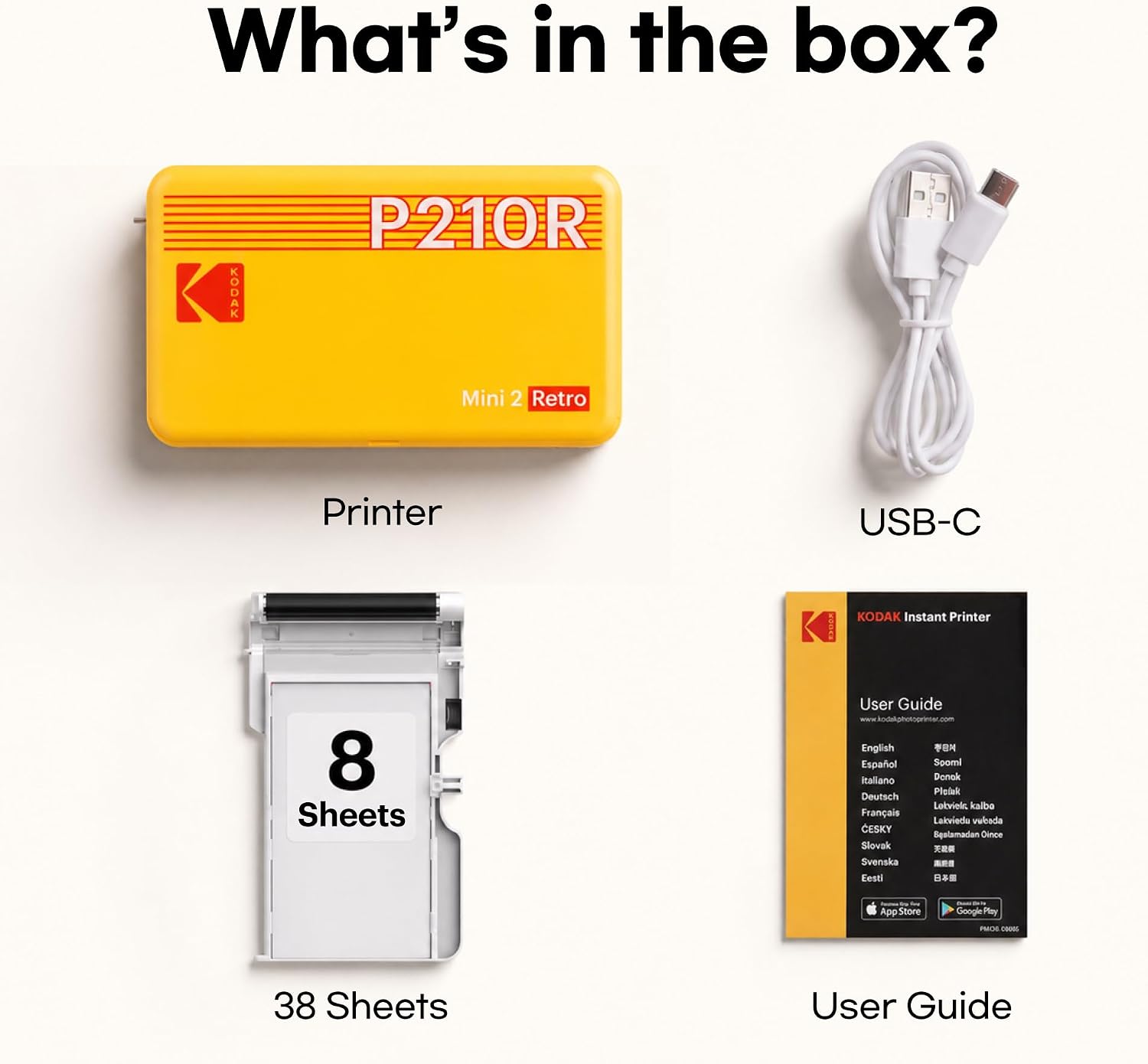 KODAK Mini 2 Retro 2x3 Portable Photo Printer, 4PASS, 38 Sheets, White