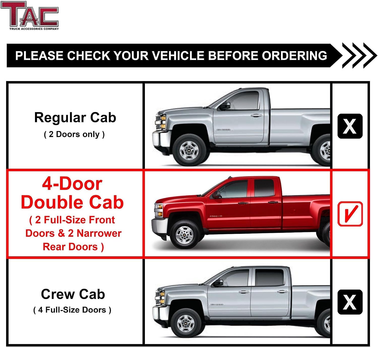 TAC Side Steps Fit Chevy Silverado/GMC Sierra 1999-2018 1500 & 1999-2019 2500/3500 Extended/Double Cab (Excluding C/K Classic) (Body Mount) Truck Pickup 3" Black Side Bars Nerf Bars 2 Pieces