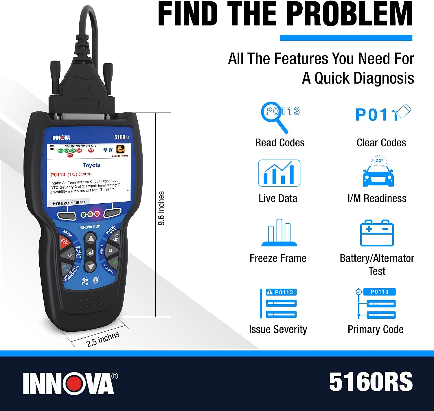 INNOVA 5160RS, OBD2 Bidirectional Scan Tool, OE-Level All System Diagnostics, Reset Oil Light/Battery/EPB/SAS/DPF, Mechanic Recommended Fixes & Parts