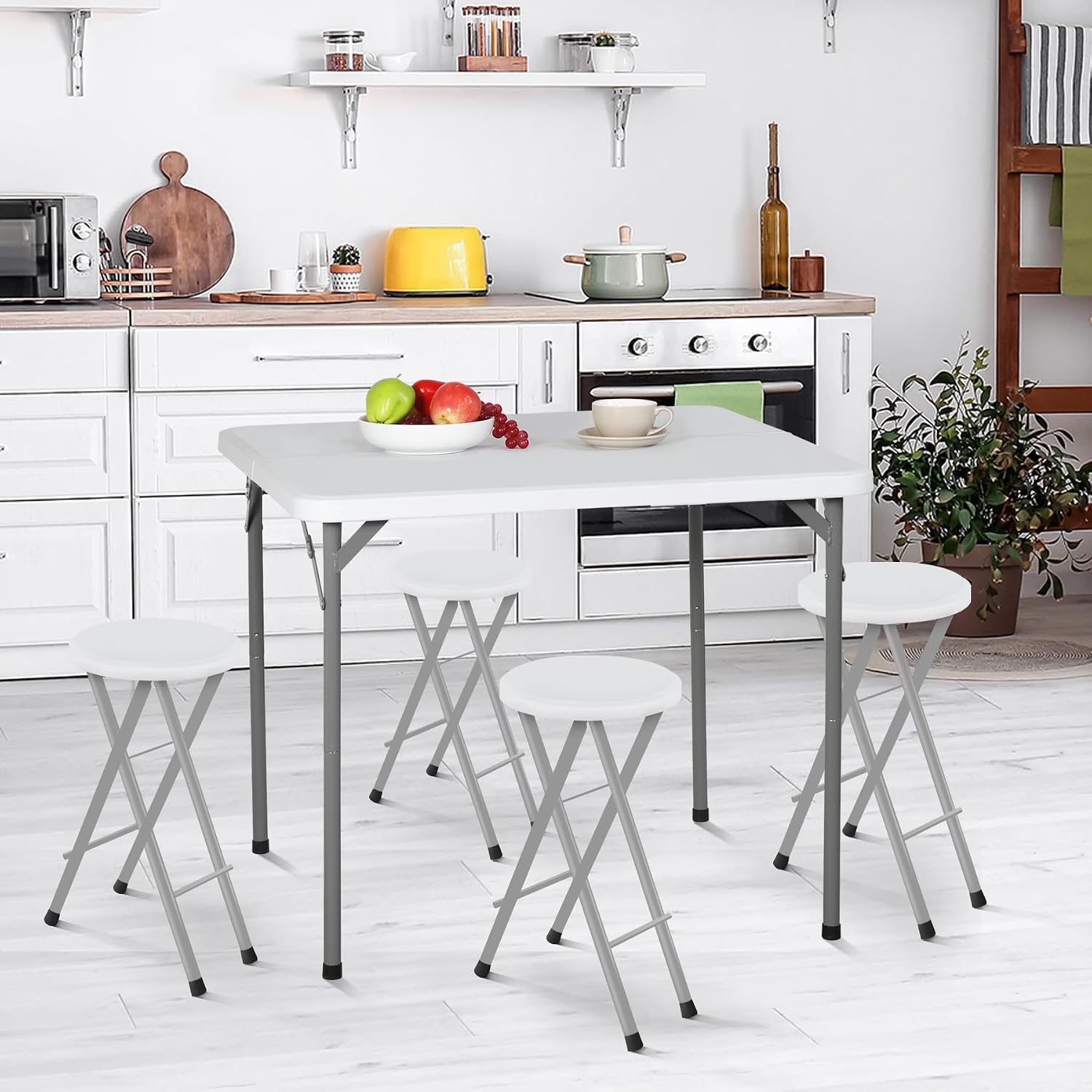 ZenStyle 6 ft Indoor Outdoor Heavy Duty Plastic Folding Table Portable Picnic Table Fold-in-Half Utility Table w/Handle and Steel Legs for Camping
