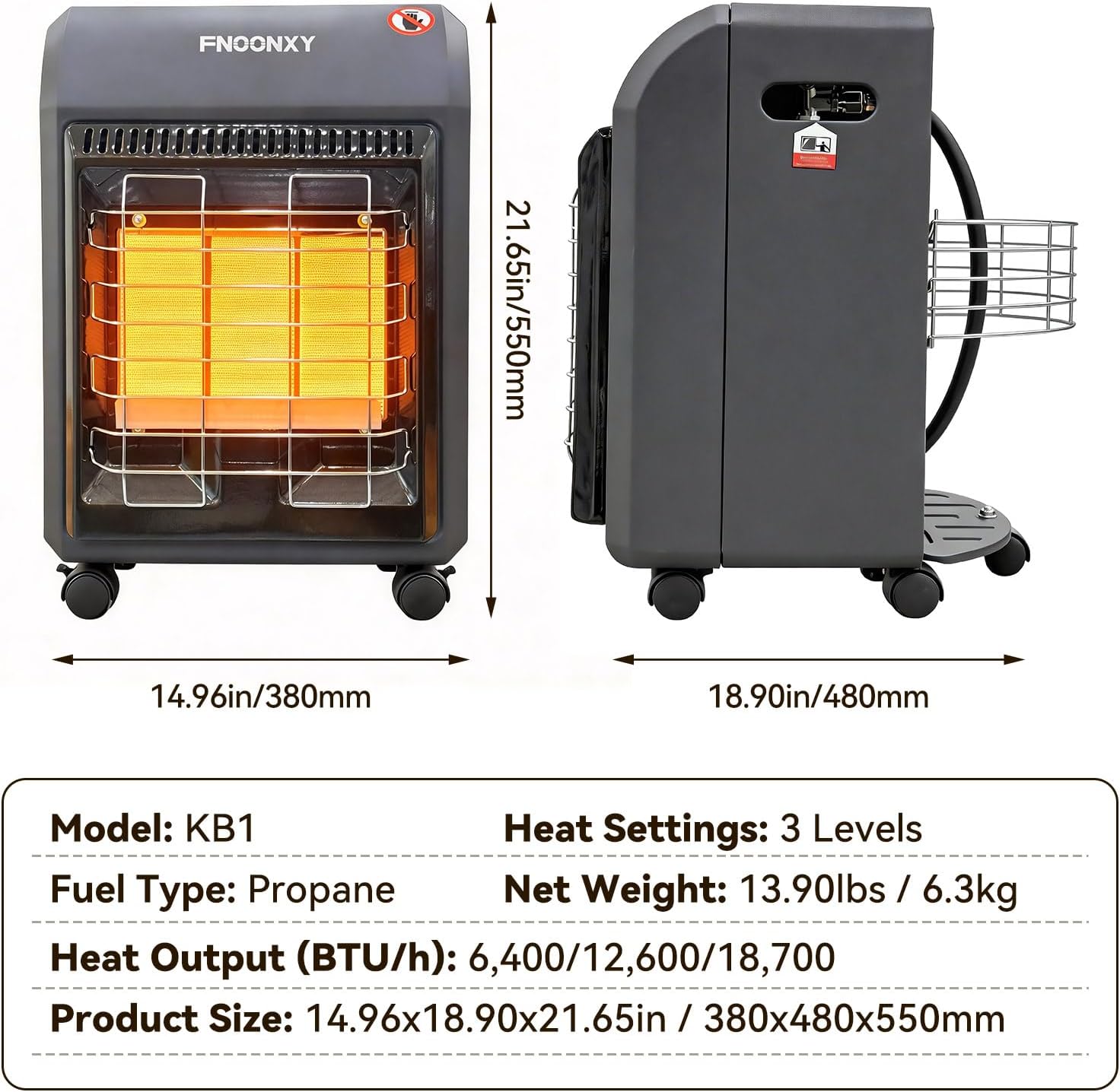 Propane Heater, 6400 to 18700 BTU Propane Cabinet Heater with 3 temperature settings & Tip-over Protection, Garage Radiator Heat up to 450 Sq.Ft