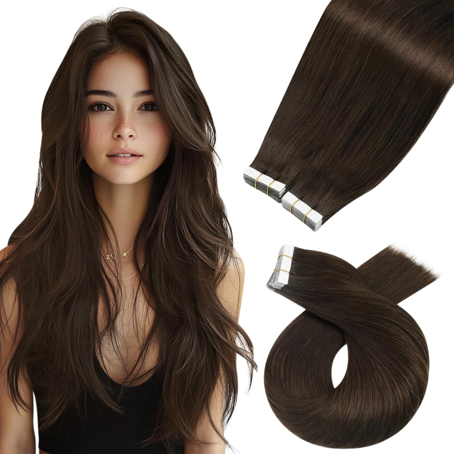 Moresoo Black Tape in Hair Extensions Human Hair, 18 Inch, 20Pcs, 50g