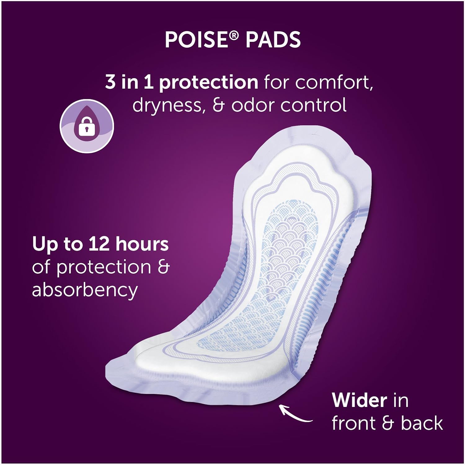 Poise Incontinence Pads, Moderate Absorbency, Long, 54 Count