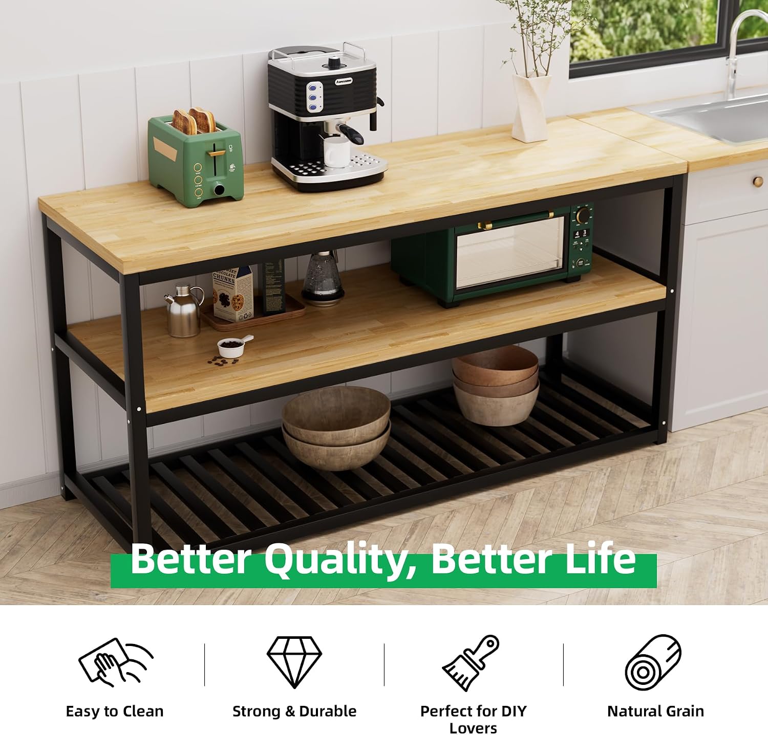 Butcher Block Countertop Wood Tabletop - 4FT Solid Birch Wood Table Top, Unfinished Hardwood Butcher Block Slab for Kitchen Countertops, Island, Desk Top, Workbench Top, Tabletop 50"x25"x1.5"