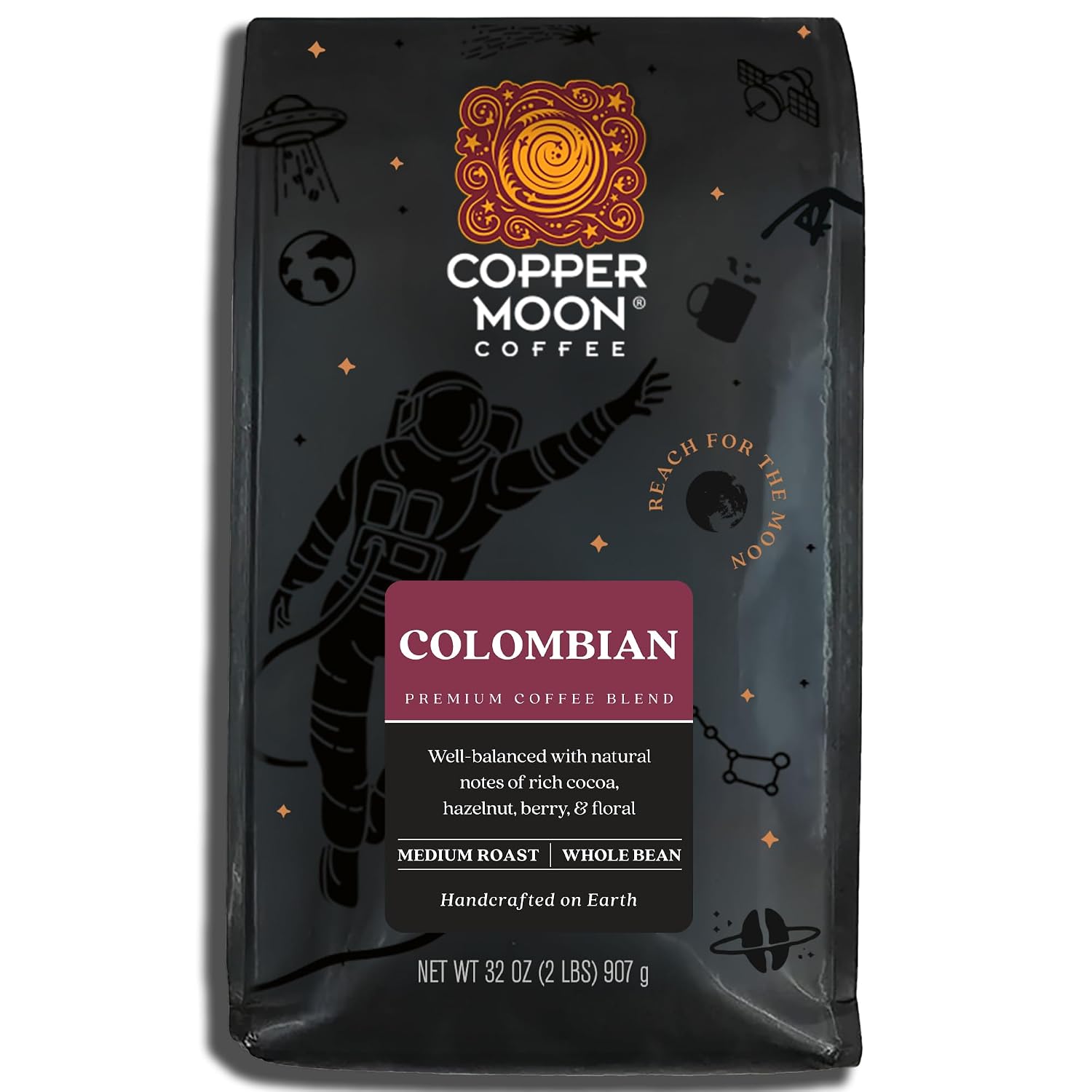 Copper Moon Whole Bean Coffee, Dark Roast, Sumatra, 2 lb | 2 Pound Bag, Vegan, Allergen Free, Non-GMO, Kosher, Vegetarian, Small Batch Roasted