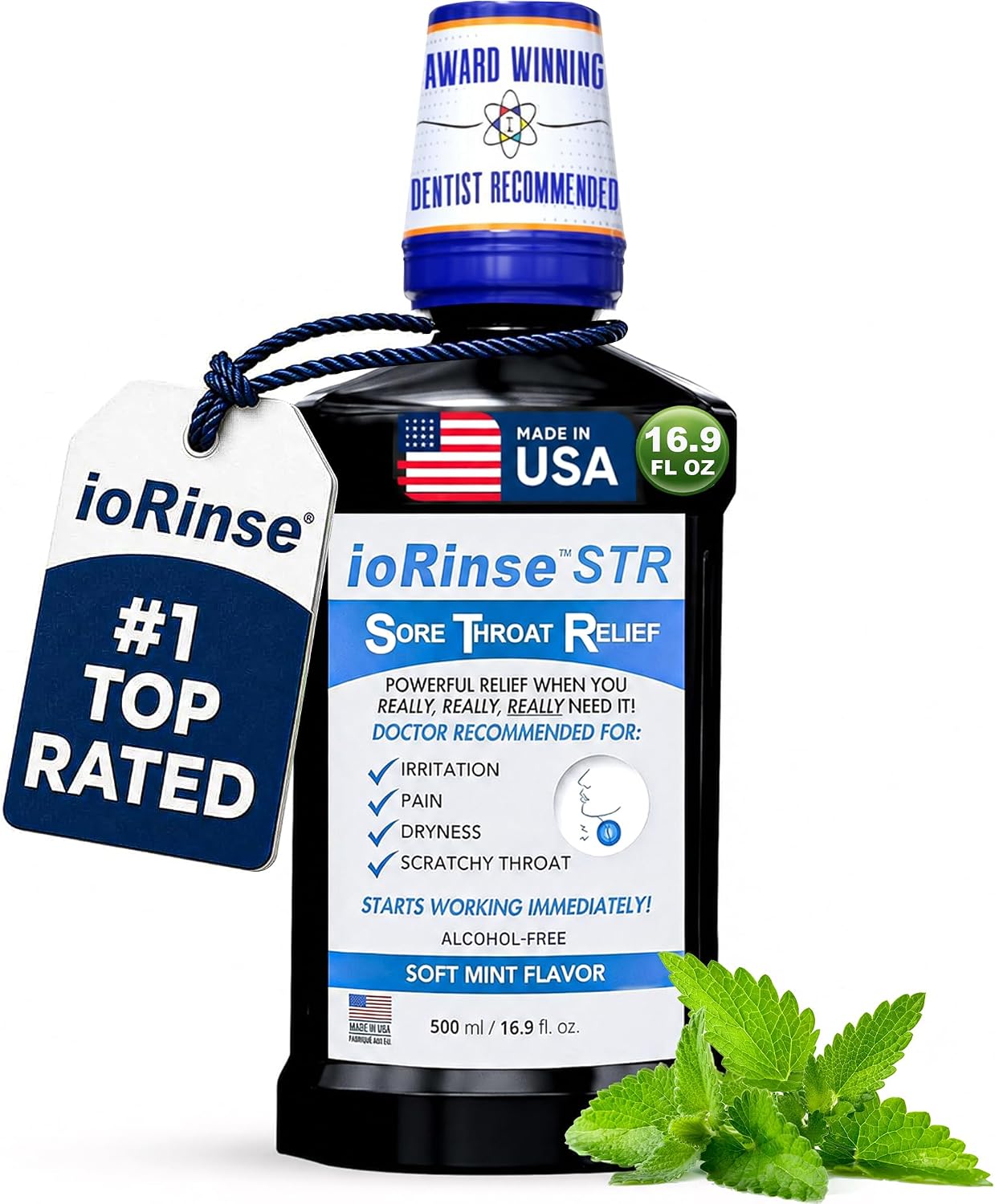 ioRinse RTU Halitosis Mouthwash, Molecular Iodine Oral Rinse, Soft Mint, 1L