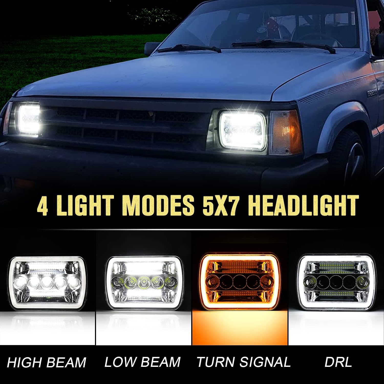CO LIGHT 2PCS 7x6 5x7 LED Headlights, Angel Eyes Cool Halo, White & Amber DRL with Turn Signal