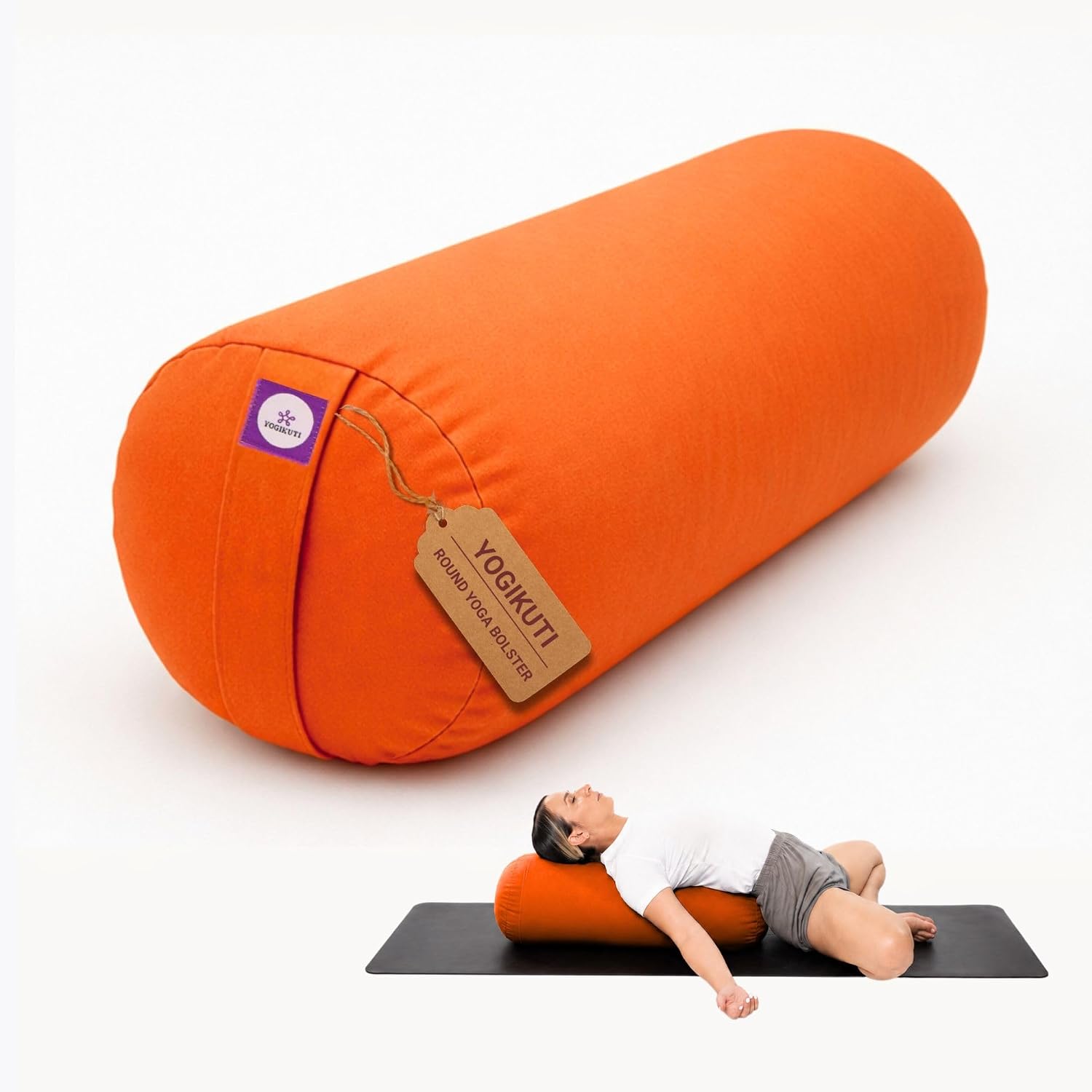 Yogikuti Iyengar Yoga Bolster for Restorative Yoga and Meditation – Lightweight Cotton Support Pillow with Handle for Easy Carry