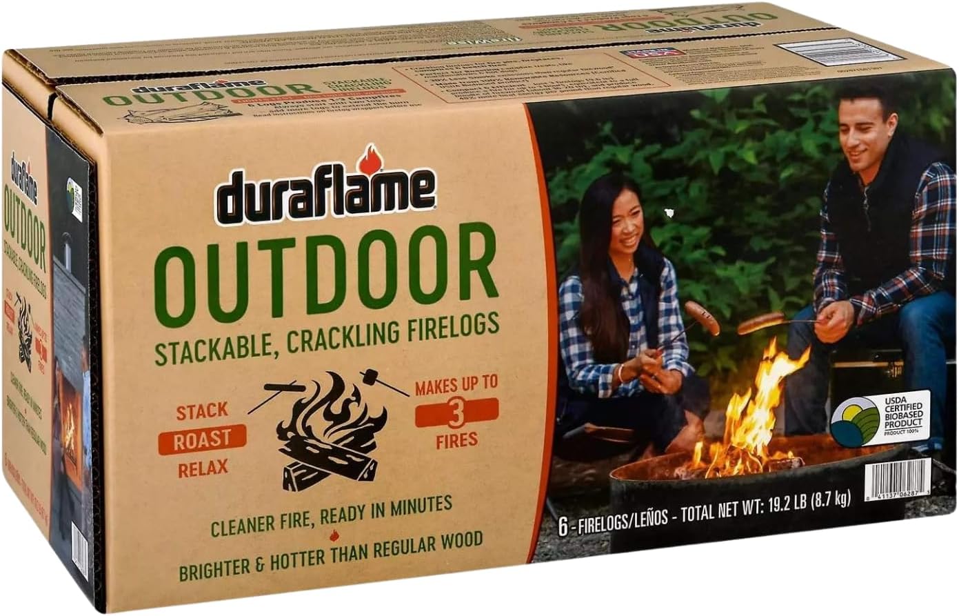 Duraflame Outdoor Firelogs – Crackling Fire Logs for Fire Pits, Camping, Bonfires & Backyard Fires, Easy-Light Firewood Alternative (1 Box)