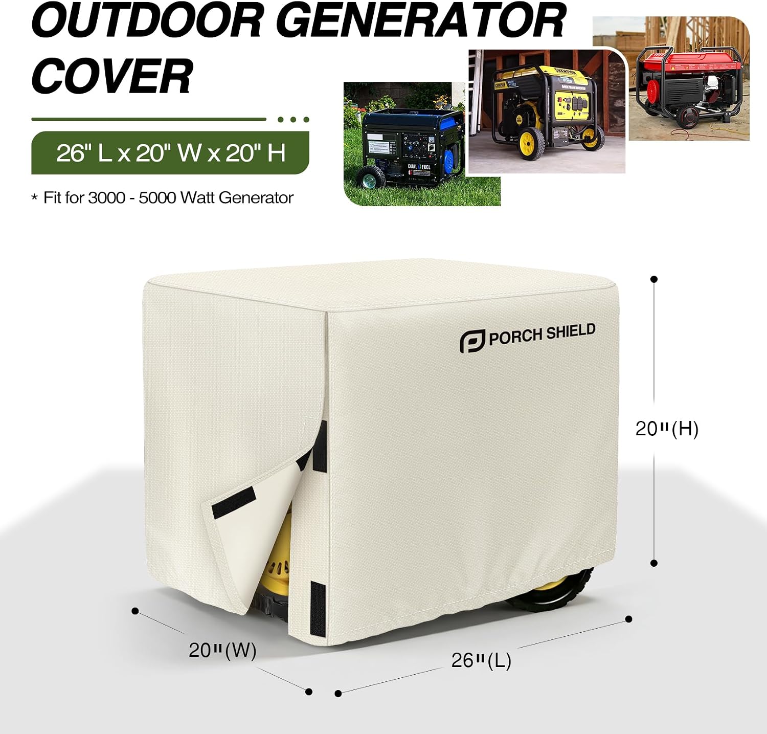 Porch Shield Waterproof Universal Generator Cover 32 x 24 x 24 inch - for Most Generators 5000-10000 Watt, Black
