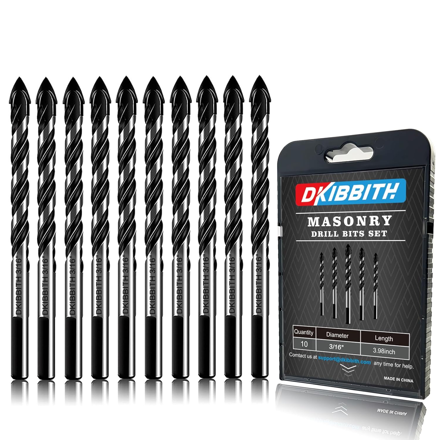10-Piece Masonry Drill Bit Set for Concrete Tile Glass Ceramic Brick, 1/8 to 1/2 Inch Drilling Bits with Triangle Handle