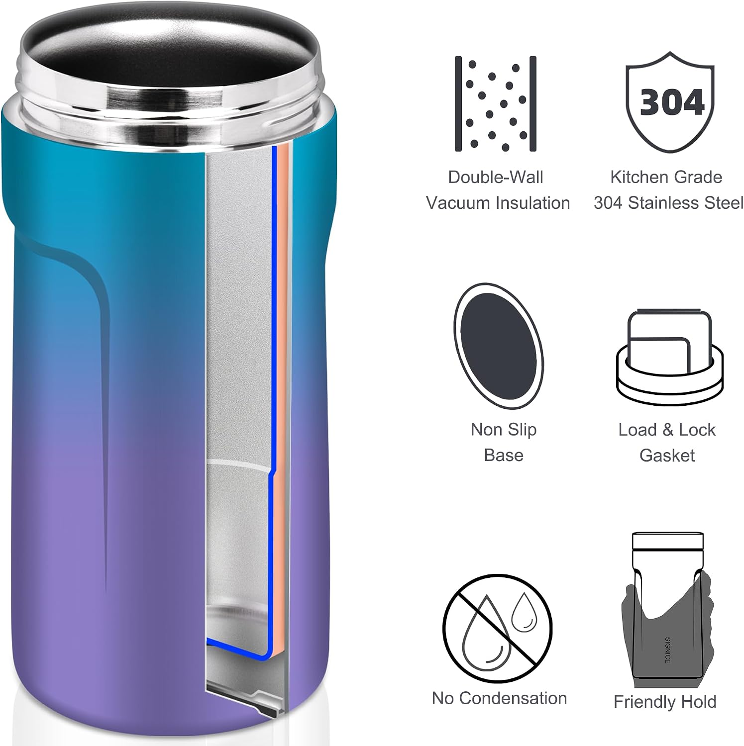 3 In 1 Insulated Universal Can Cooler - Signice Double Walled Vacuum Insulator Stainless Steel Slim Can Cooler for 12 Oz Skinny Tall Standard