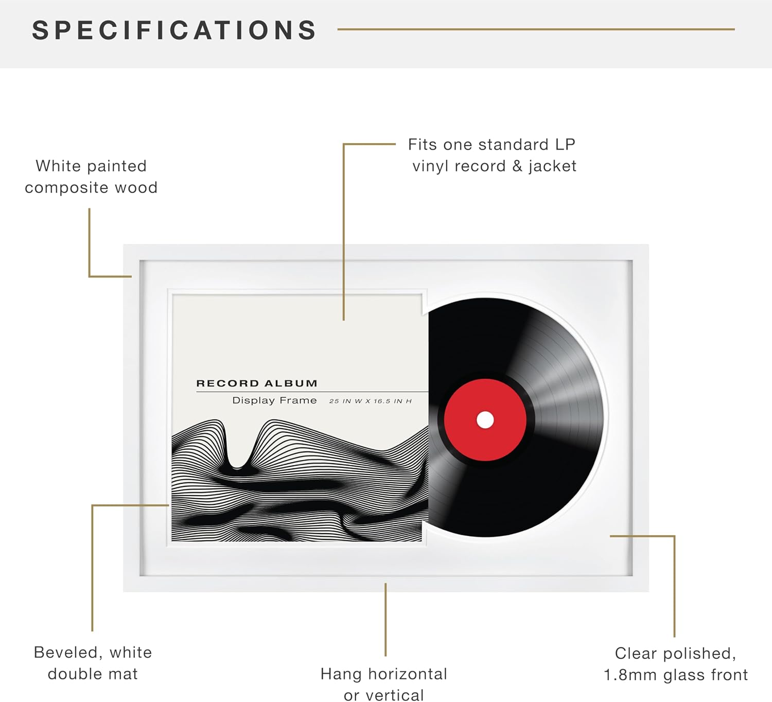 MCS Single Matted Record Album Frame, 15x15, Black