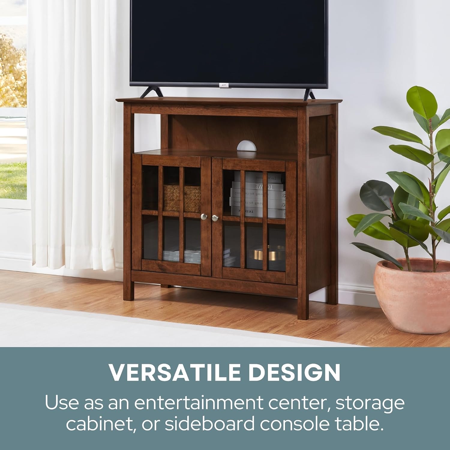 Convenience Concepts Big Sur Highboy TV Stand with Storage Cabinets and Shelves in White Finish
