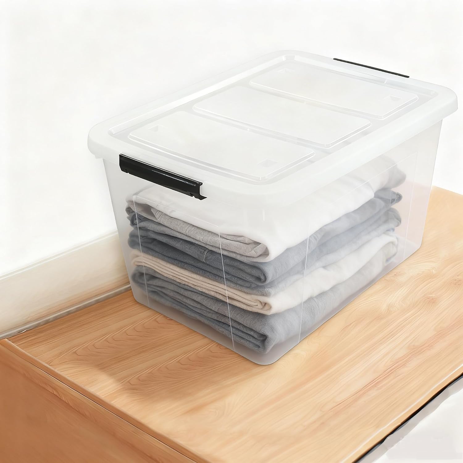 30L Plastic Storage Bin with Lid, Stackable Clear Container