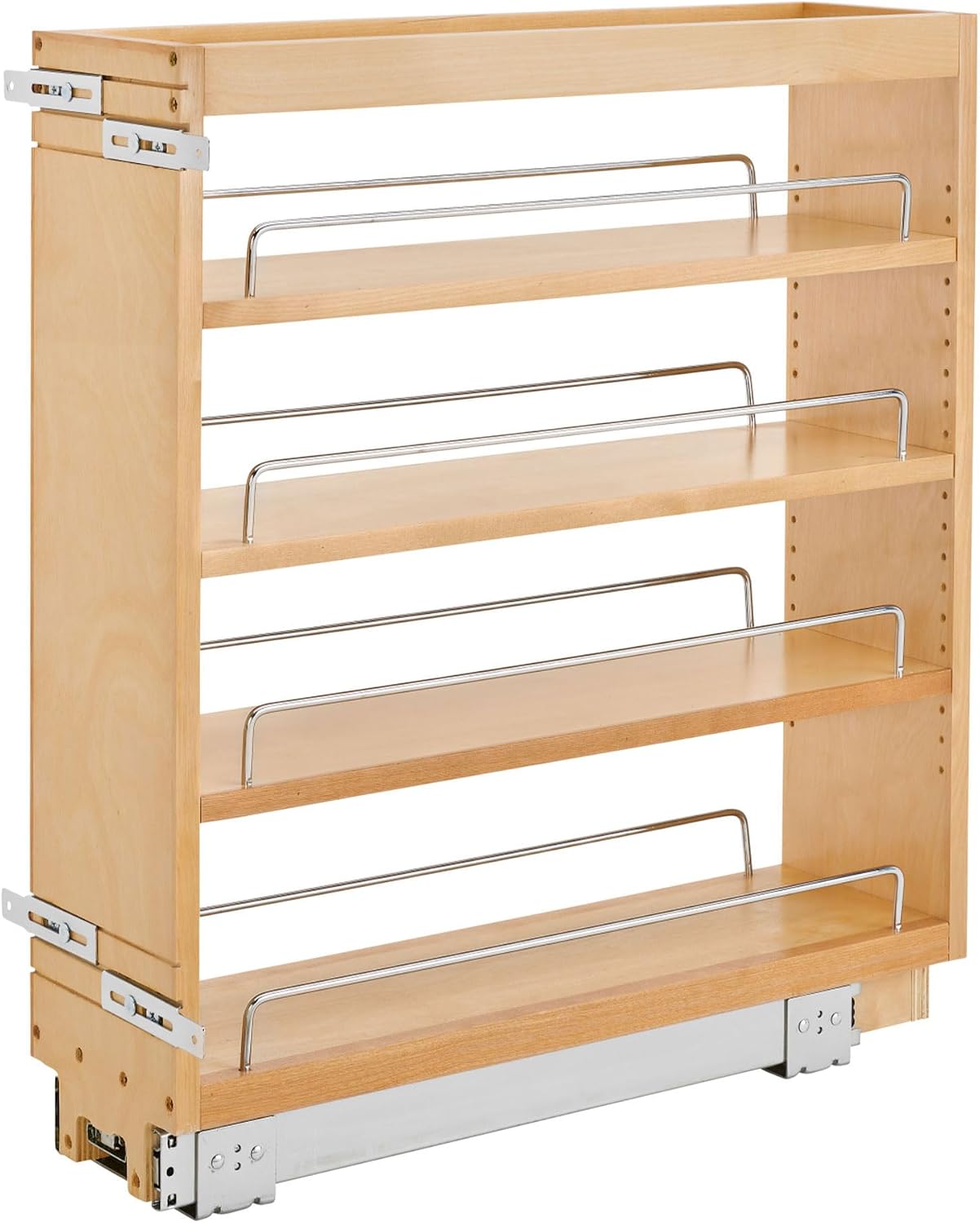 Rev-A-Shelf Pullout Kitchen Cabinet Organizer, Min Cabinet Opening 8.5" W | 8" W Slide Out Pantry Spice or Utensil Storage Rack with Adjustable Shelves for Base Cabinet Organization, 448-BC-8C