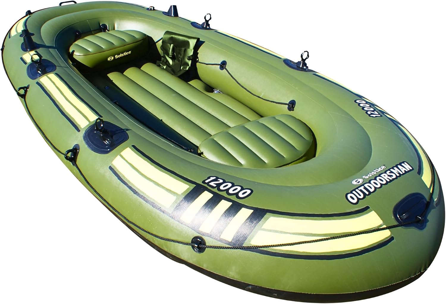Solstice Voyager 4-Person Inflatable Fishing Boat with Dual Swivel Oar Locks and Rod -Holder, Motor Compatible 9' x 5'