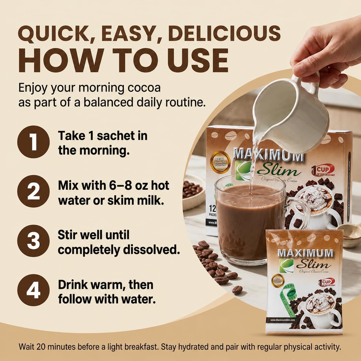 Maximum Slim Premium Instant Cocoa – Creamy, Delicious 4-in-1 Formula with Natural Herbal Extracts for Energy & Vitality