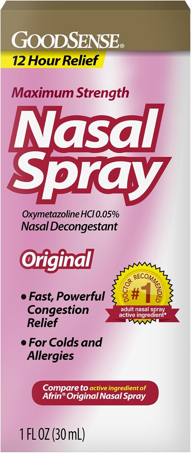 GoodSense Maximum Strength Nasal Spray, Fast Powerful Congestion Relief For Colds and Allergies, 1 Fluid Ounce