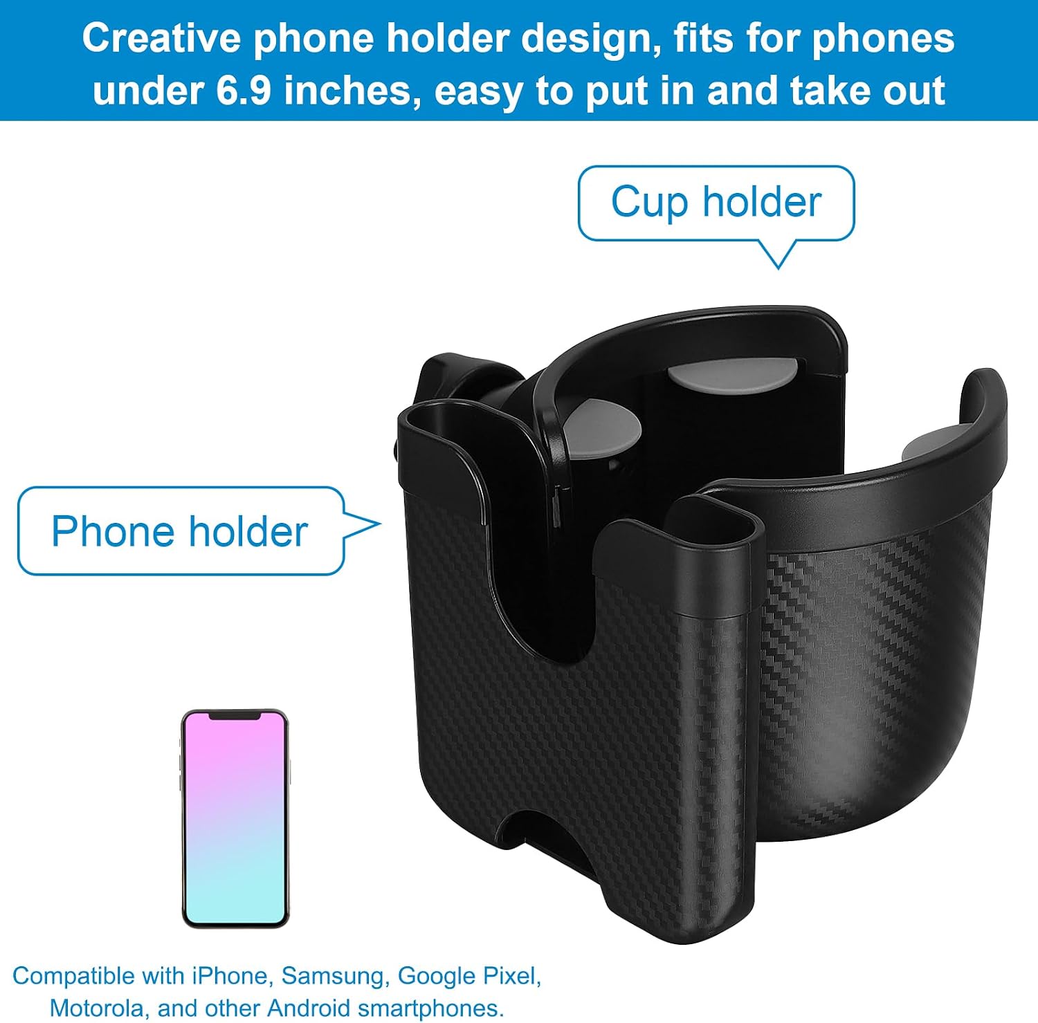 Accmor Stroller Cup Holder with Phone Holder, Bike Cup Holder, Universal Cup Holder for Uppababy Nuna Strollers, 2-in-1 Drinks Holder for Walker