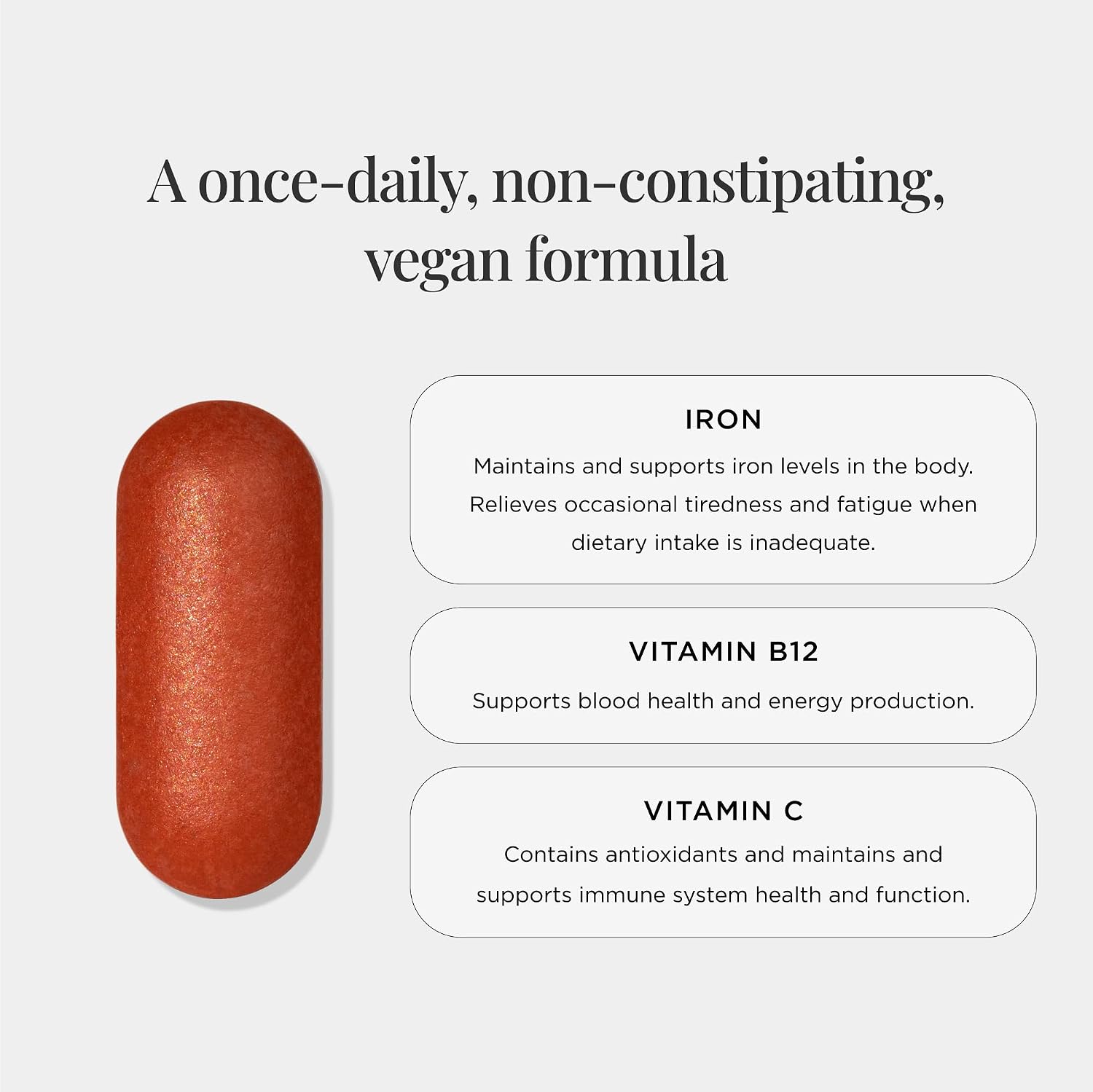 JSHealth Iron Supplement with Vitamin C. Ferrochel Iron Supports Energy Levels. Non-Constipating