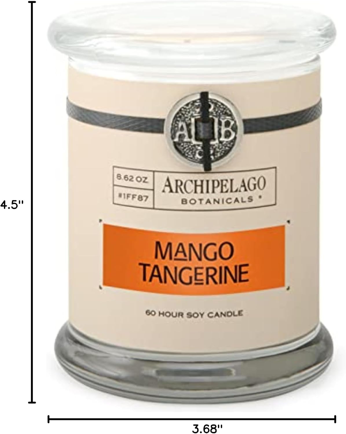 Archipelago Botanicals Bergamot Tobacco Soy Candle, 8.6 oz | Hand-Poured Premium Wax, Burns Approx. 60 Hours, Soy Candle in Glass Jar, 4.5 Inch