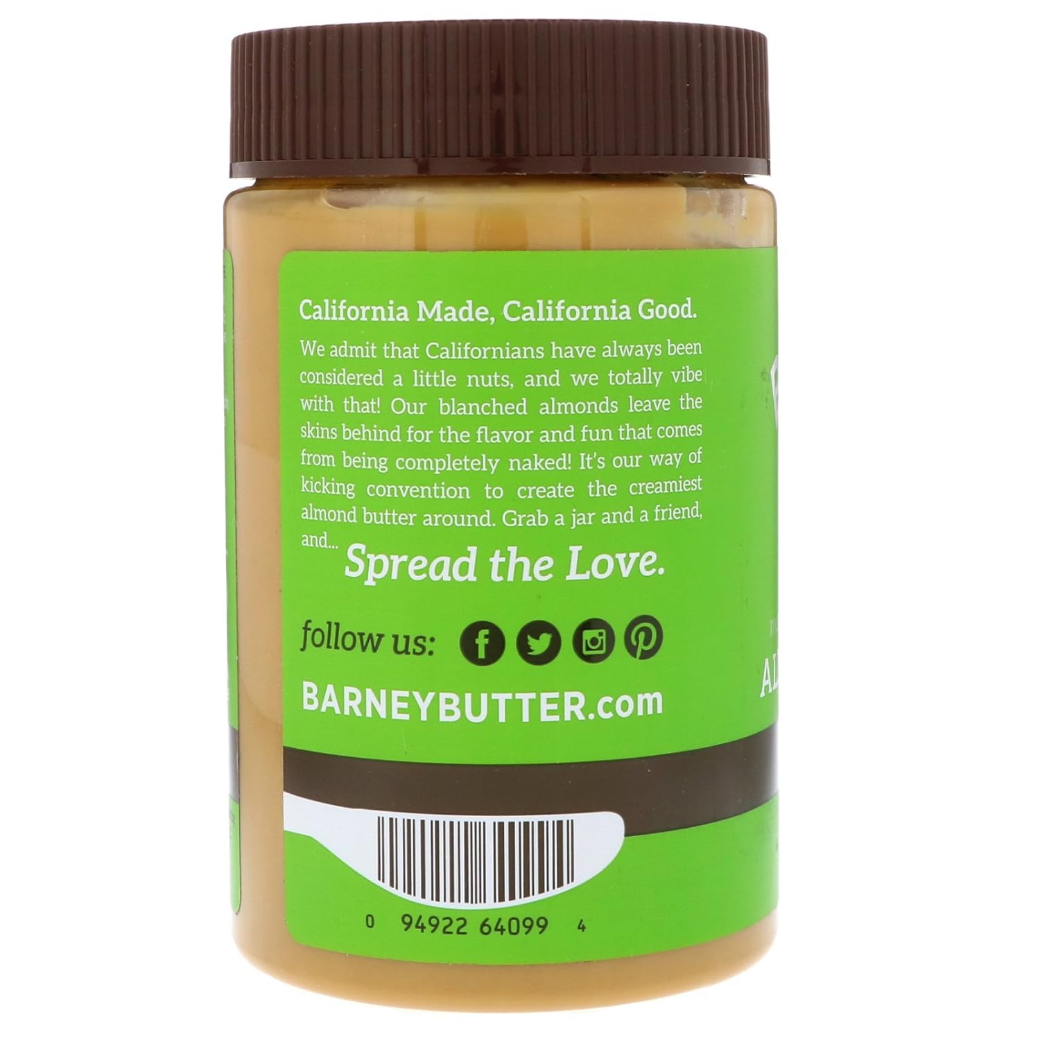 Barney Butter Almond Butter, Bare Smooth, 16 Ounce Jar, No Added Sugar or Salt, Skin-Free Almonds, No Stir, Non-GMO, Gluten Free, Keto, Paleo, Vegan