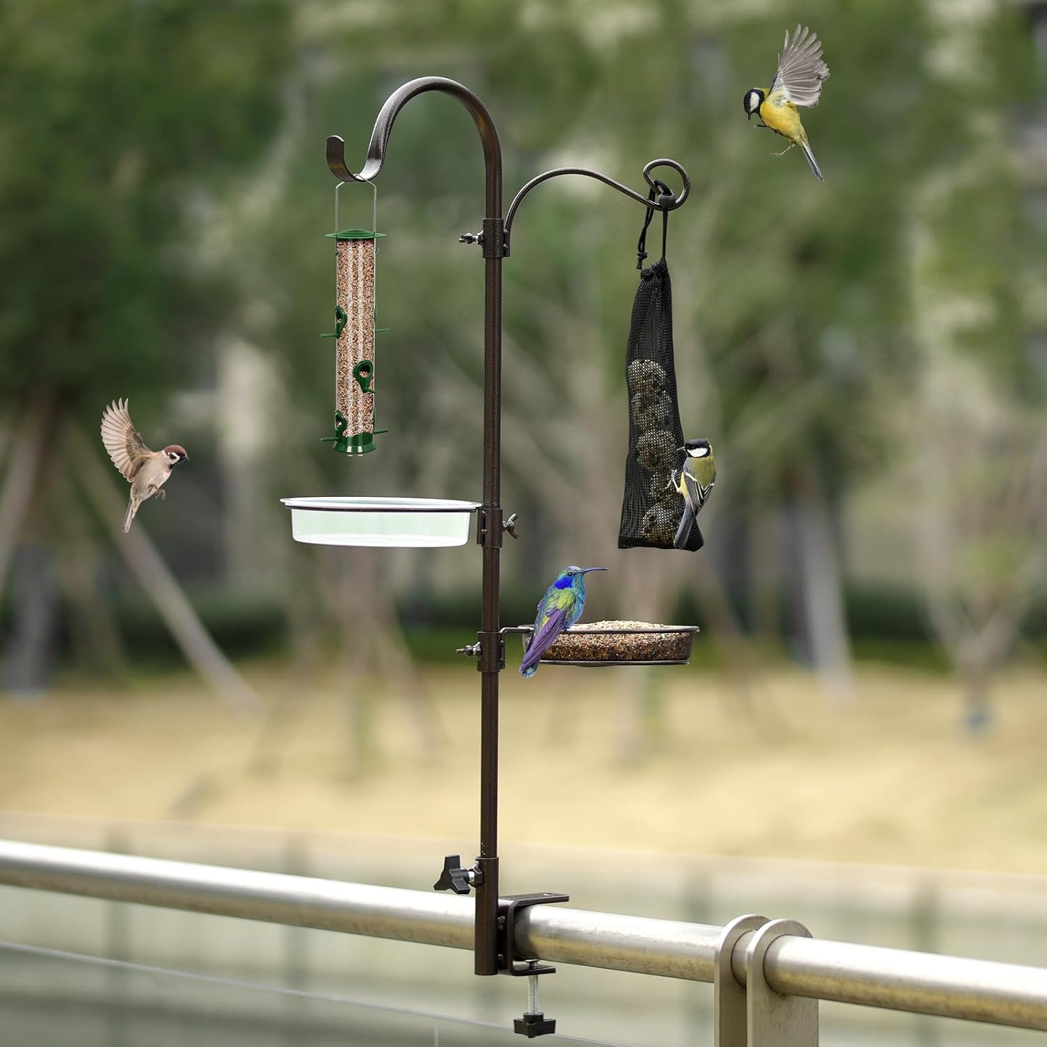 Deluxe Bird Feeding Station Kit with Multi Feeder Hanging Pole, Metal Suet Feeder, Bird Bath