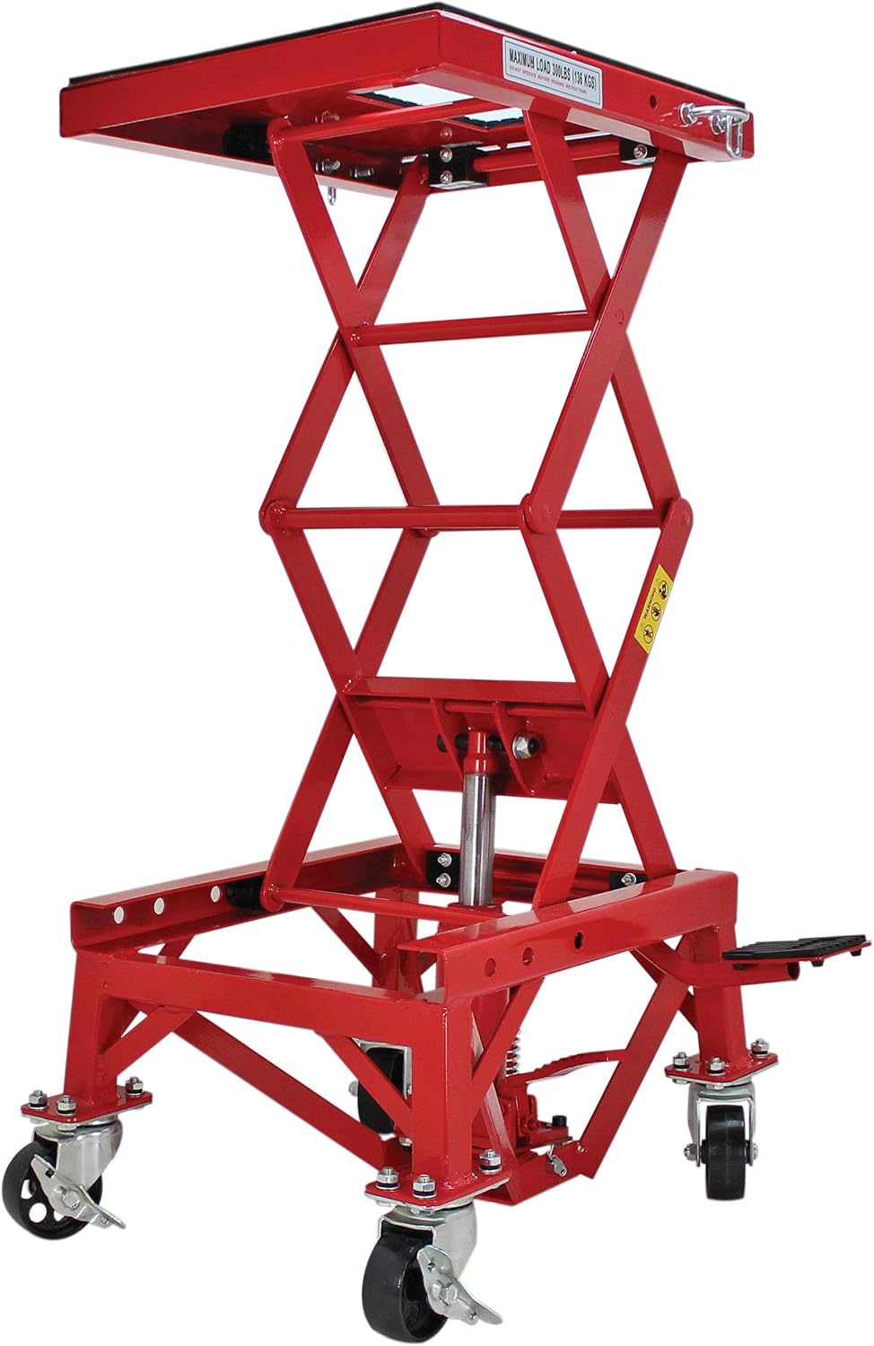 Extreme Max 5001.5083 Ultra-Stabile Hydraulic Motorcycle Lift Table with Foot Pad Lift Function - Raises Bikes from 13.25" to 34"