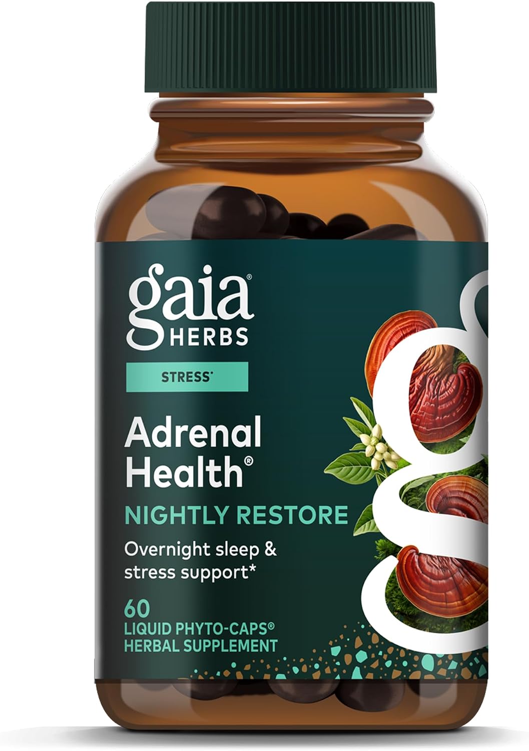 Gaia Herbs Adrenal Health Nightly Restore - Herbal Supplement with Ashwagandha, Magnolia Bark, Cordyceps, Lemon Balm & More* - 120 Vegan Liquid Phyto-Caps (60 Servings)