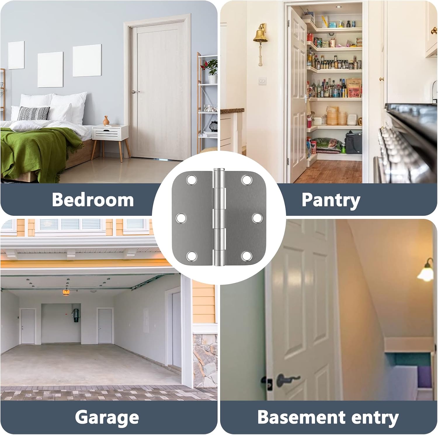 HOSOM 18 Pack 3.5 Inch Brushed Nickel Interior Door Hinges, 5/8 Radius, Satin Nickel 3 1/2 Interior Door Hinges, 3.5 "x 3.5" Silver Hardware