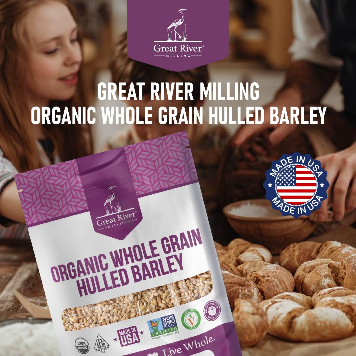 Great River Milling Organic Hulled Barley, Whole Grain, 25 lb | Organic Hulled Barley for soups, stews, pilaf, porridge, salads, grain bowls and home milling; chewy whole-grain texture and