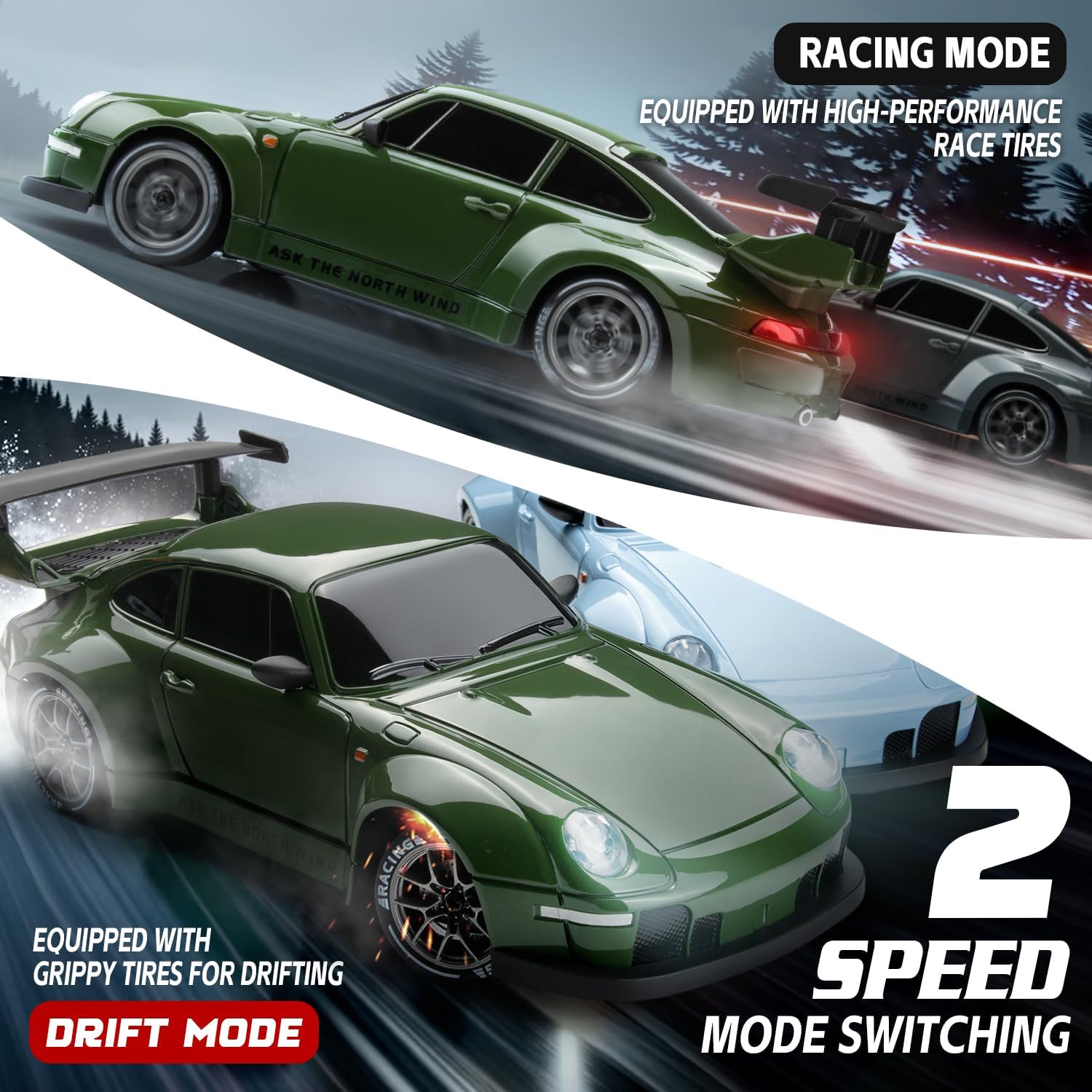 RC Drift Car Purple Racing Livery 1/24 Remote Control Car for Adult | 20KM/H 4WD Low/High Speed RC Cars with LED Lights, Extra Drifting Tires, Vehicle for Kids Boys Girls Beginners Indoor Outdoor