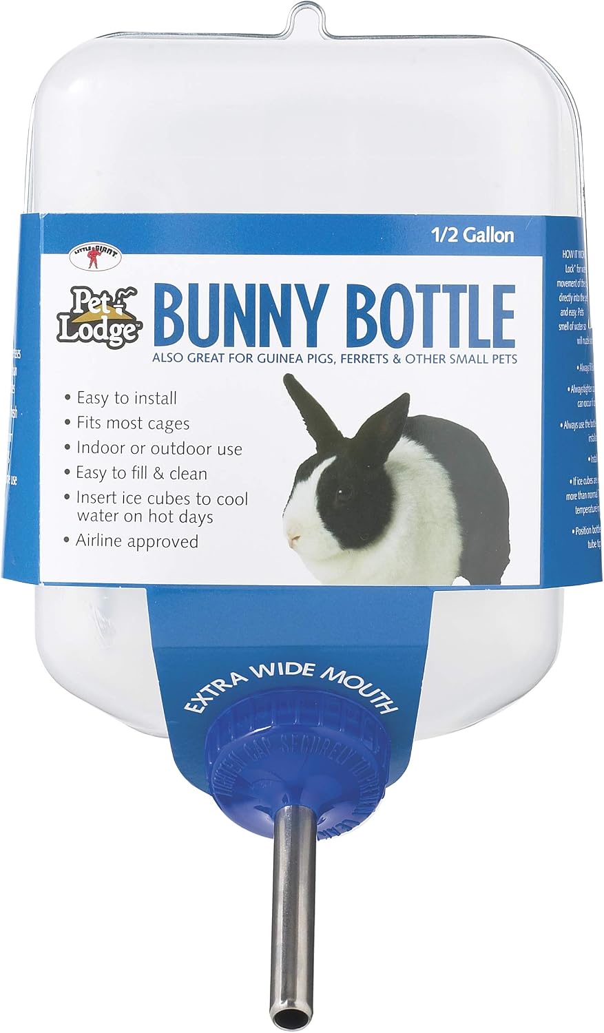 Pet Lodge® Cage Water Bottle | Bunny Bottle Water Dispenser | Great for Indoor or Outdoor Use | Made in USA | 64 Oz
