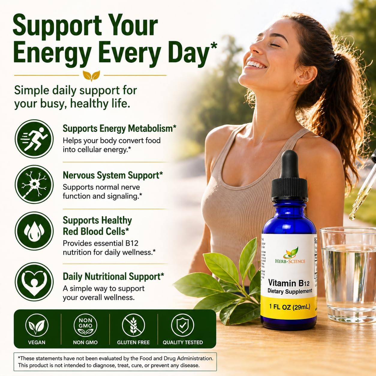 Liquid Vitamin B12 – Cold-Pressed, High Absorption, Vegan, Alcohol-Free, Sublingual B12 Drops, Cyanocobalamin, No Artificial Flavors