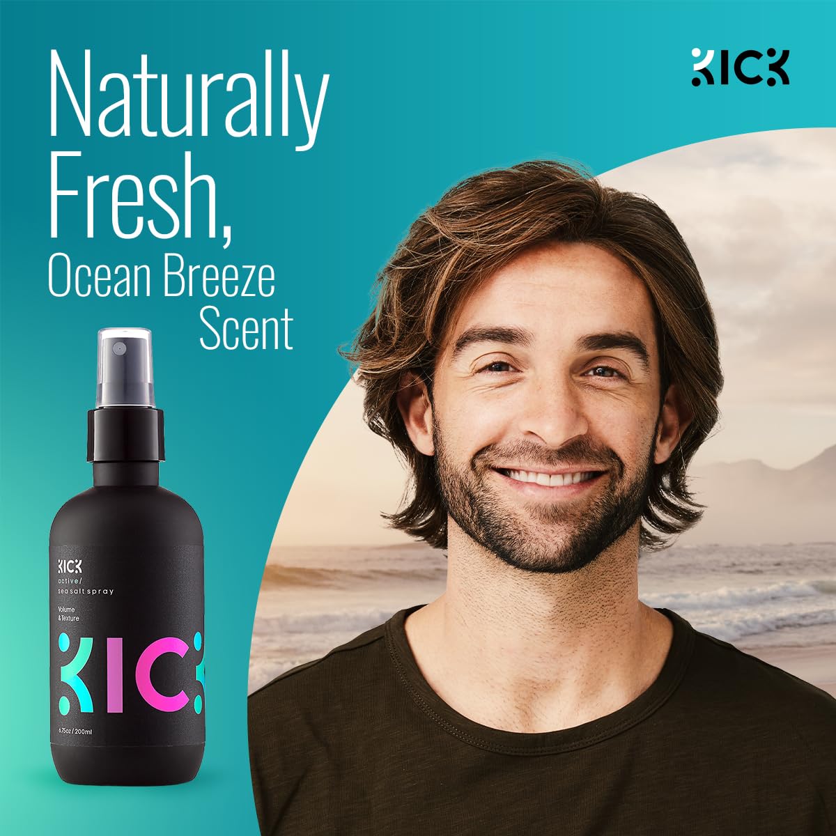 Kick Sea Salt Spray for Men - Texturizing Hair Spray - Beach Waves & Volume | Salt Water Formula for a Surfer Hair Style - Natural Texture & Tousled