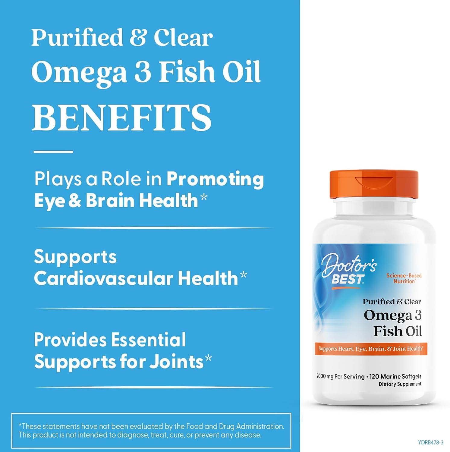 Doctor's Best Omega 3 Fish Oil Supplement for Women & Men - Source of DHA, EPA, & Omega-3 Fatty Acids, Purified, High 2000 mg Potency