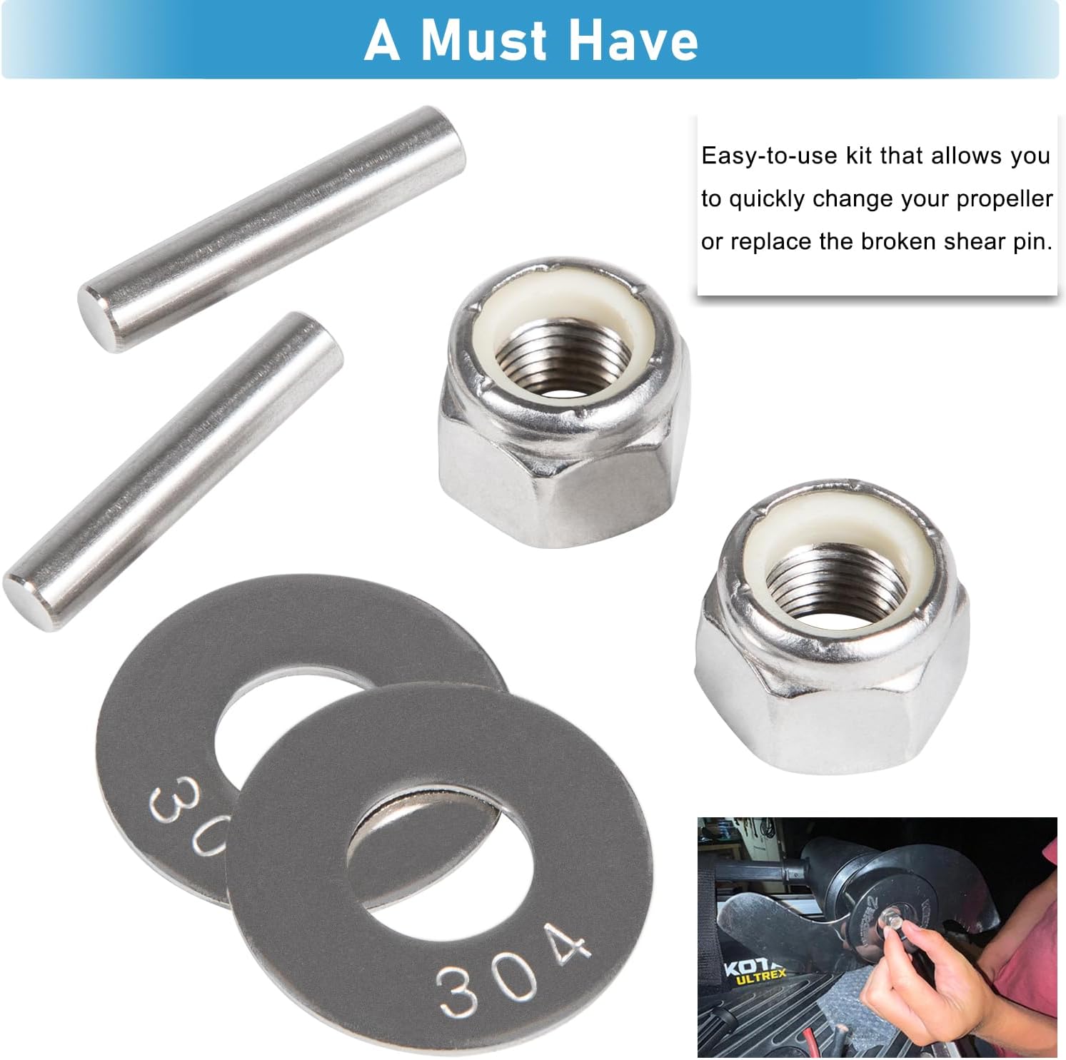 Prop Nut Kit E MKP-34 For Minn Kota Shear Pin Compatible with Minn Kota Trolling Motor MKP-33 Weedless Wedge 2 Props Including Prop Nuts & Washers