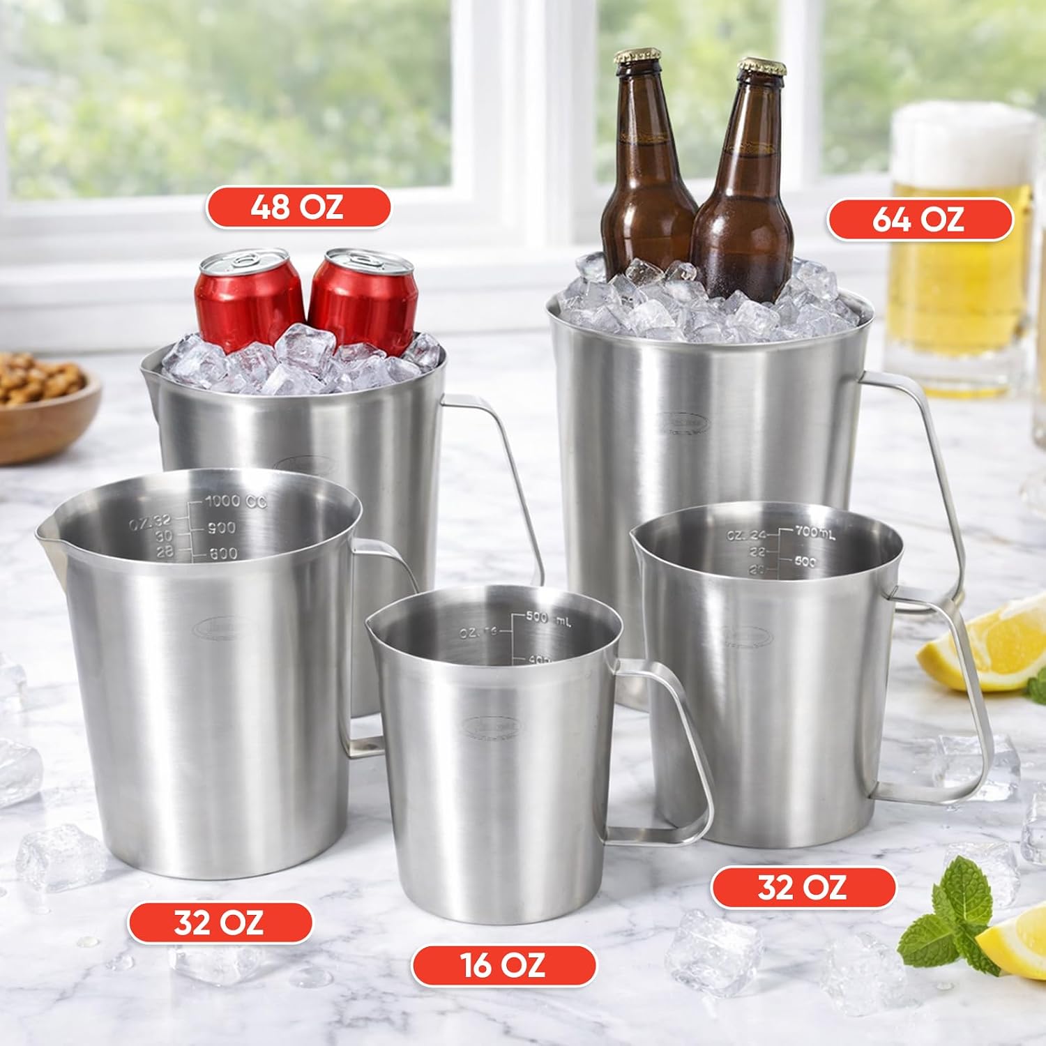 Newness Stainless Steel Measuring Cup, Metal Measuring Cup with Handle (Upgraded, 3 Marking Including Cup/ML/Ounce Scale), 16 Ounces (0.5 Liter, 2 Cup)
