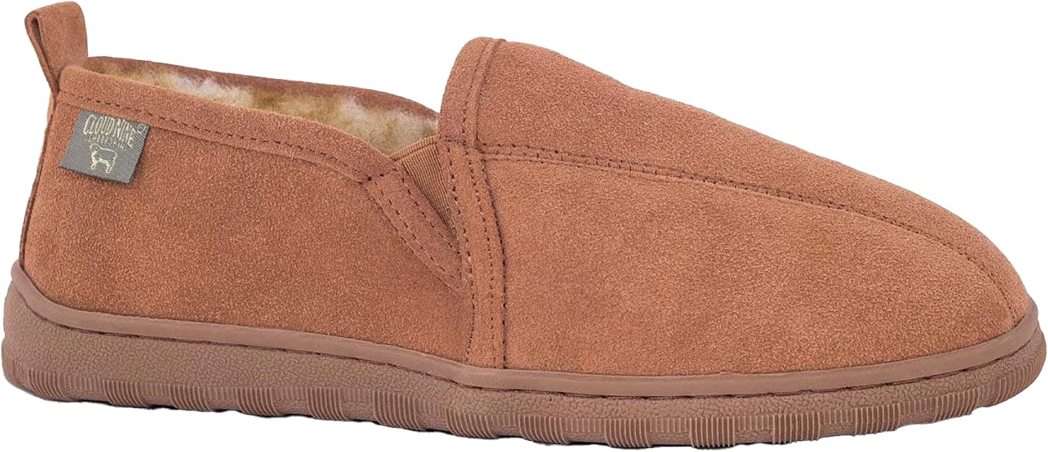 Cloud Nine Men's Romeo Sheepskin Slippers with Suede Upper | 100% sheepskin lining, suede leather, TPR sole, slip-on design, breathable warmth, indoor/outdoor versatility