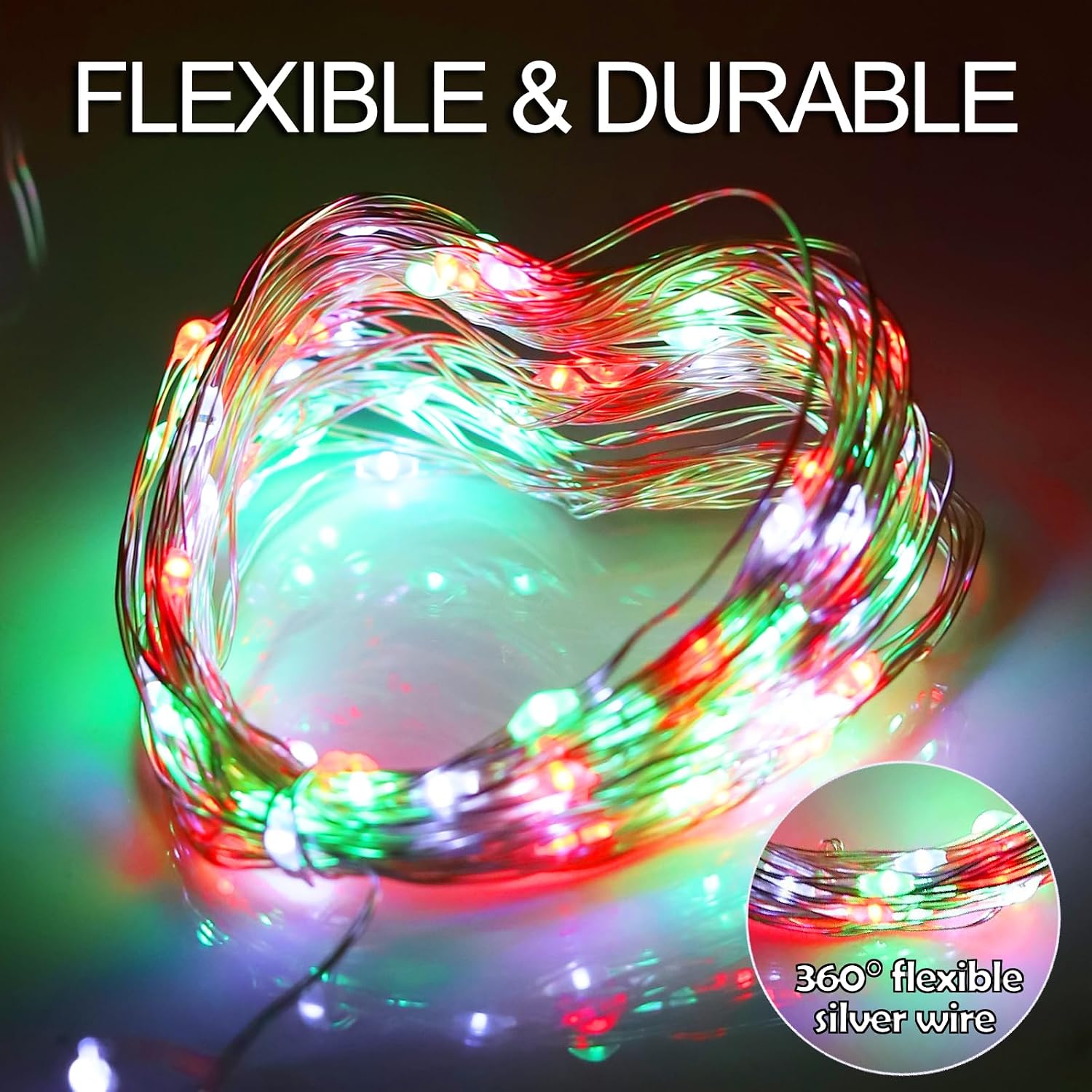 Solar Fairy String Lights, Cool White, 100Led, Outdoor Waterproof