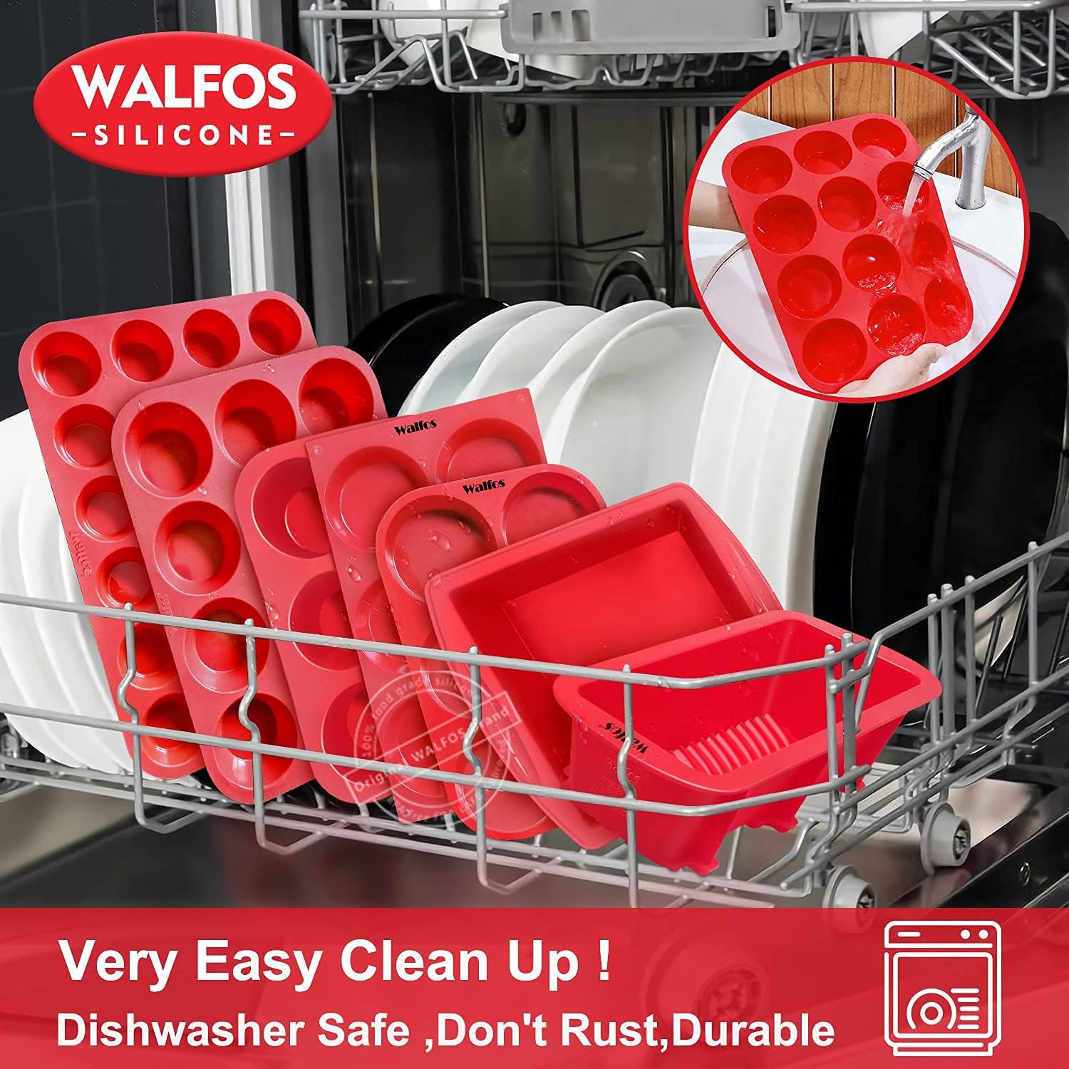 Walfos Silicone Texas Muffin Pan - 6 Cup Jumbo Silicone Cupcake Pan, Non-Stick, Just Release! Perfect for Egg Muffin
