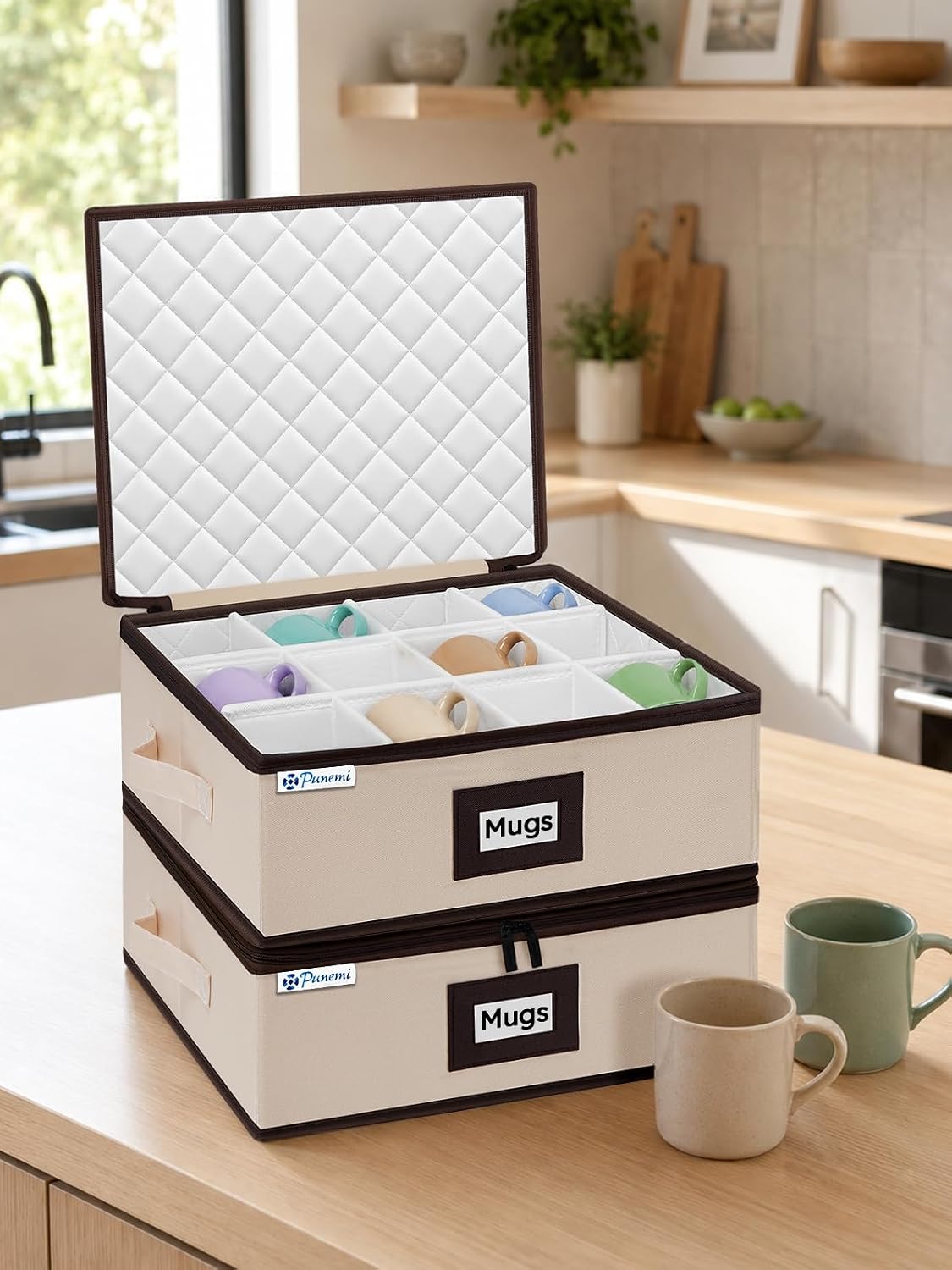 China Storage Containers, 4-Pack Hard Shell Plate & Dish Cases for Moving | Padded dividers and quilted lining protect plates and dishes; stackable for moving and holiday storage, beige hold set of 12