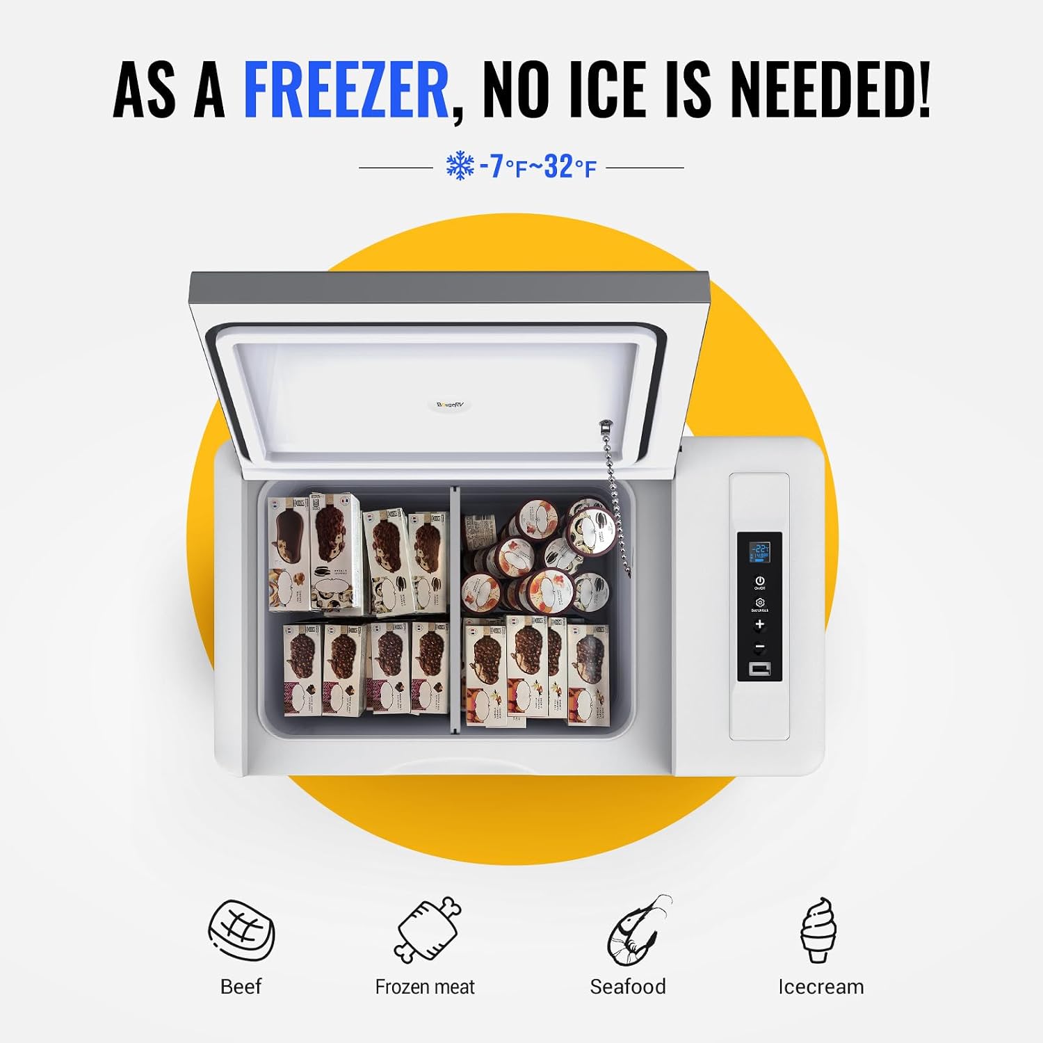 BougeRV 12v refrigerator 23 Quart, -8℉~50℉ Portable Freezer for Car, Grey
