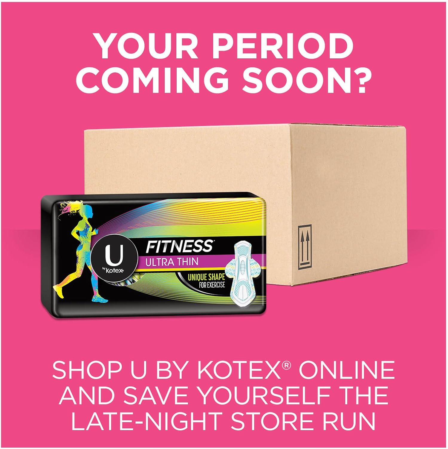 U by Kotex Unscented Heavy Absorbency Fitness Ultra Thin Pads with Wings, 13 Count