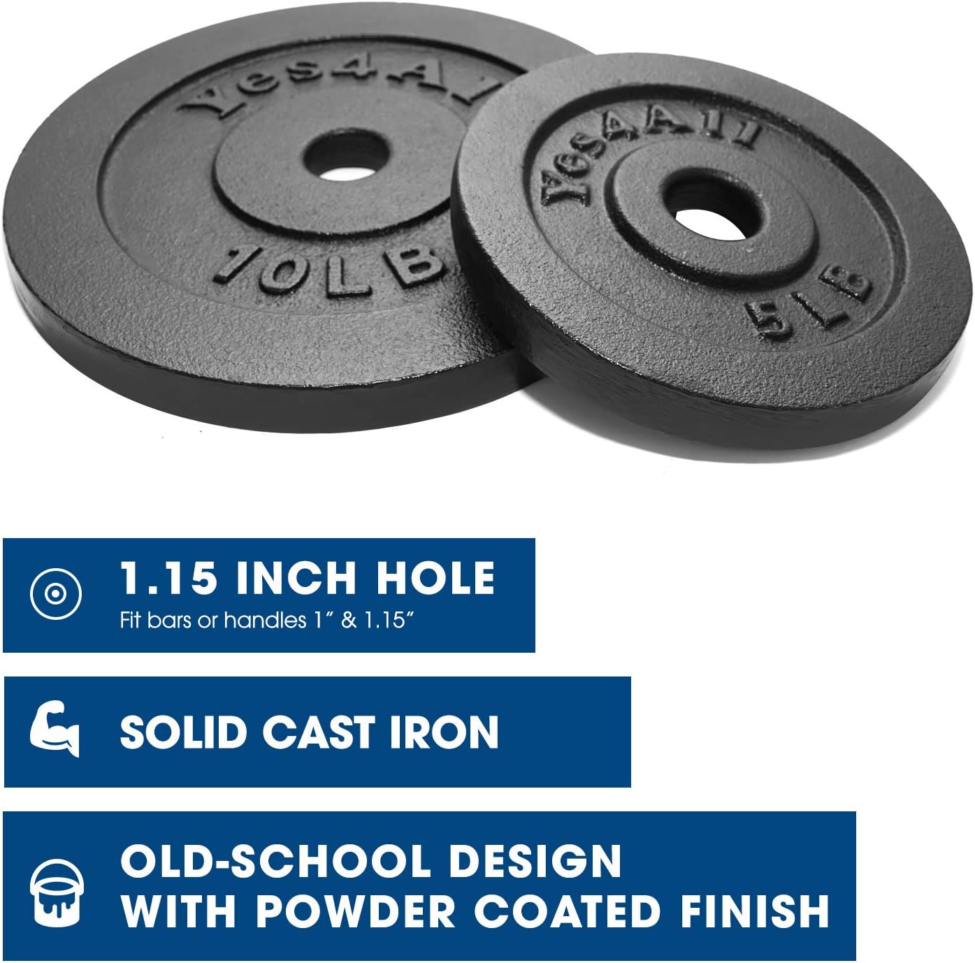Yes4All Cast Iron Weight Plates, 1.15-Inch Standard Hole Weight Plate Set of 4 & 8, Fits Dumbbell Handles for Strength Training