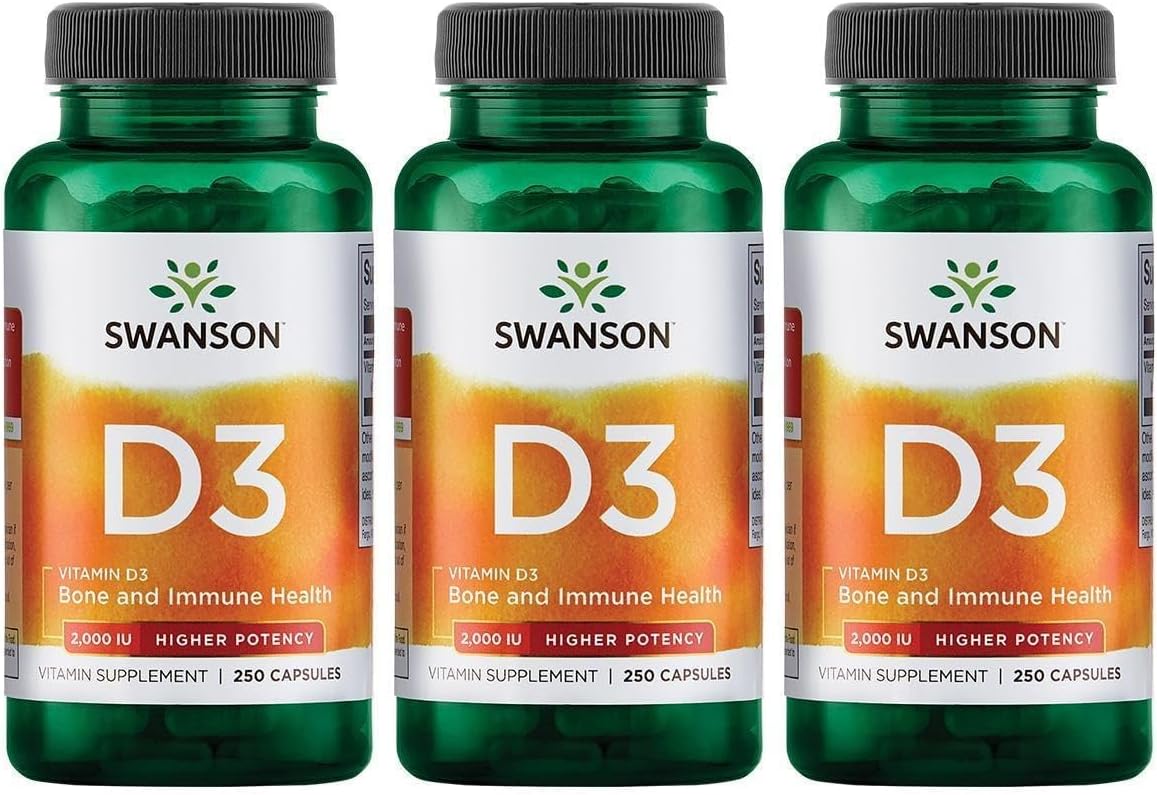 Swanson Higher Potency Vitamin D-3 2000 Iu - Sunshine Vitamin Bone, Immune Support (50 mcg) 250 Capsules