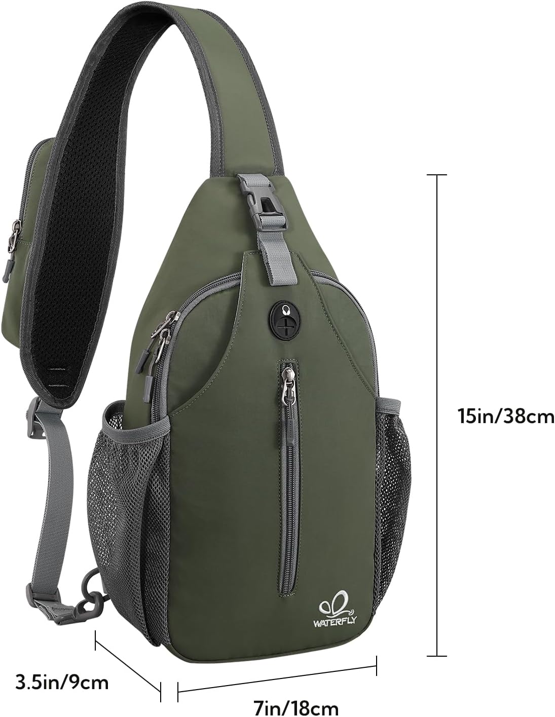 WATERFLY Crossbody Sling Backpack Sling Bag Travel Hiking Chest Bag Daypack (Black) | Small Hiking bag,Multi-compartment storage,Water-resistant,Breathable back pad,Reversible adjustable shoulder strap