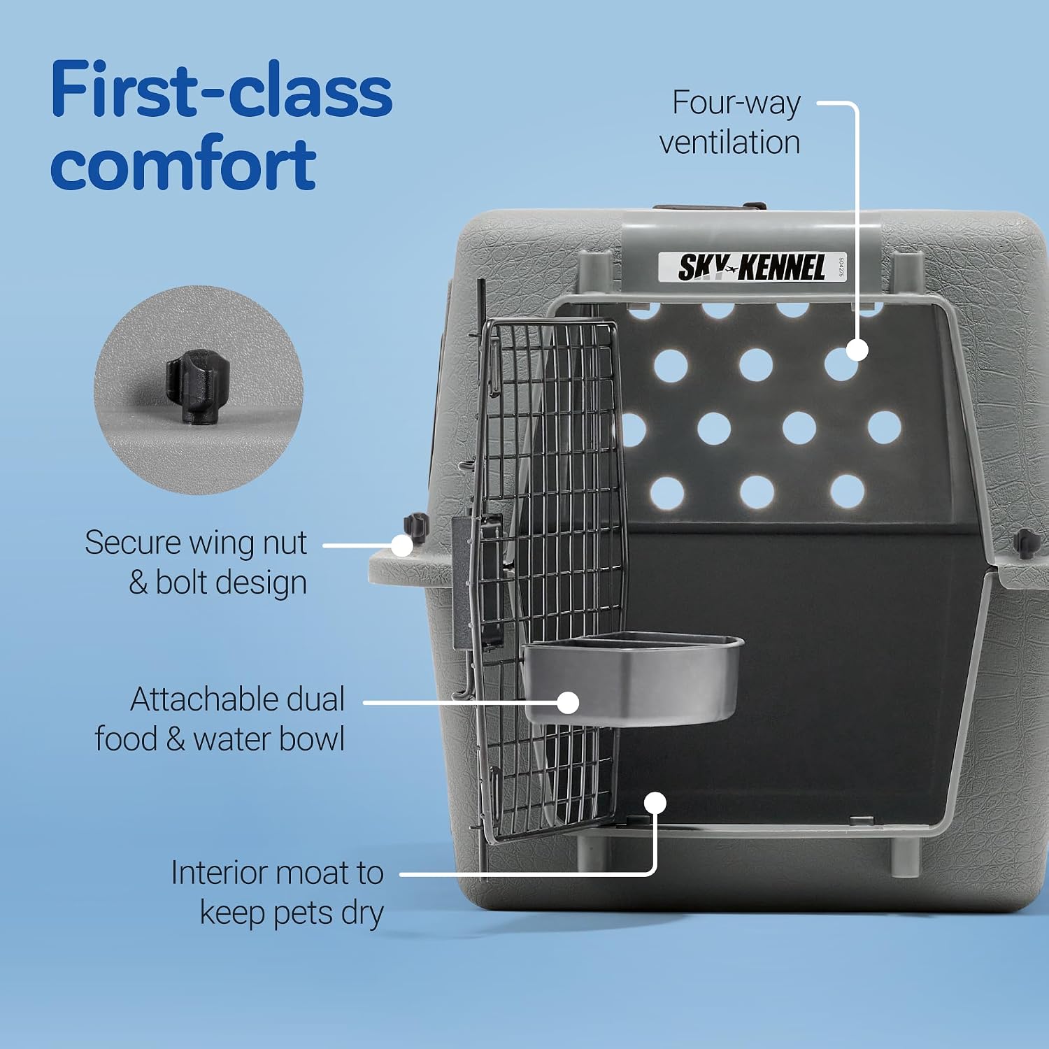Petmate Sky Kennel - For Air and Travel, Airline Compliant Dog Crate for Pets 50-70 lbs, Heavy Duty Dog Kennel, Made in the USA- 36 Inches